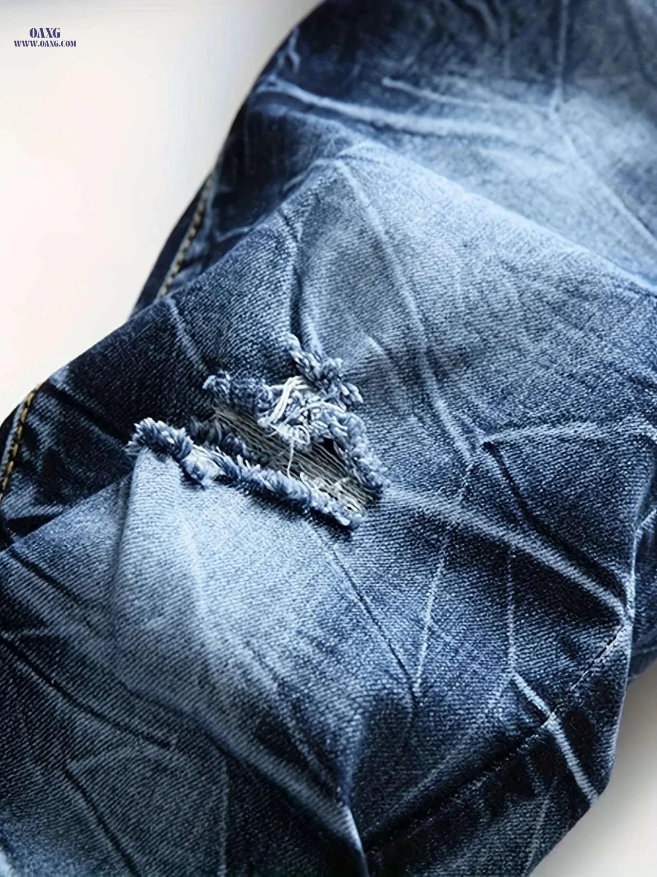 Men's Ripped Slim Fit Jeans - Stretchy Comfort Denim Pants   OAXG Blue / 28