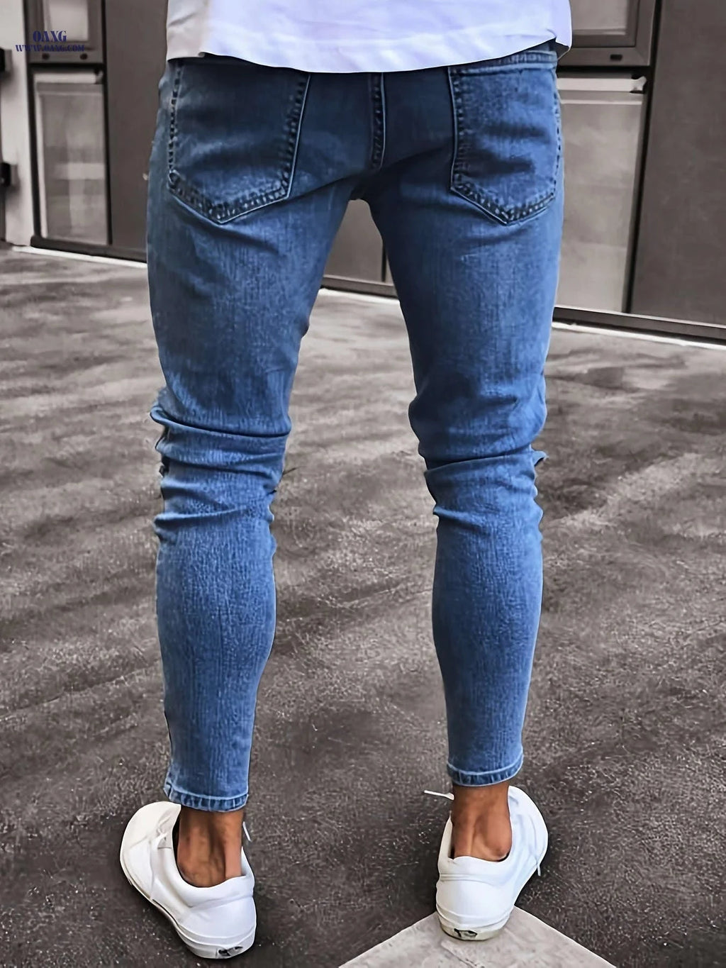 Men's Ripped Slim-Fit Jeans - Trendy Embroidered Doll Pattern   OAXG Blue / FR S