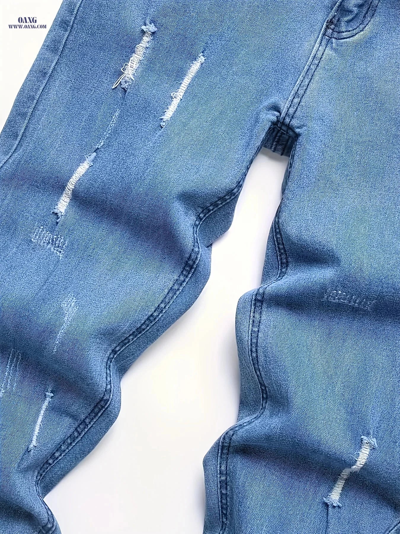 Men's Ripped Stretch Skinny Jeans - Casual Solid Color Denim Trousers   OAXG 