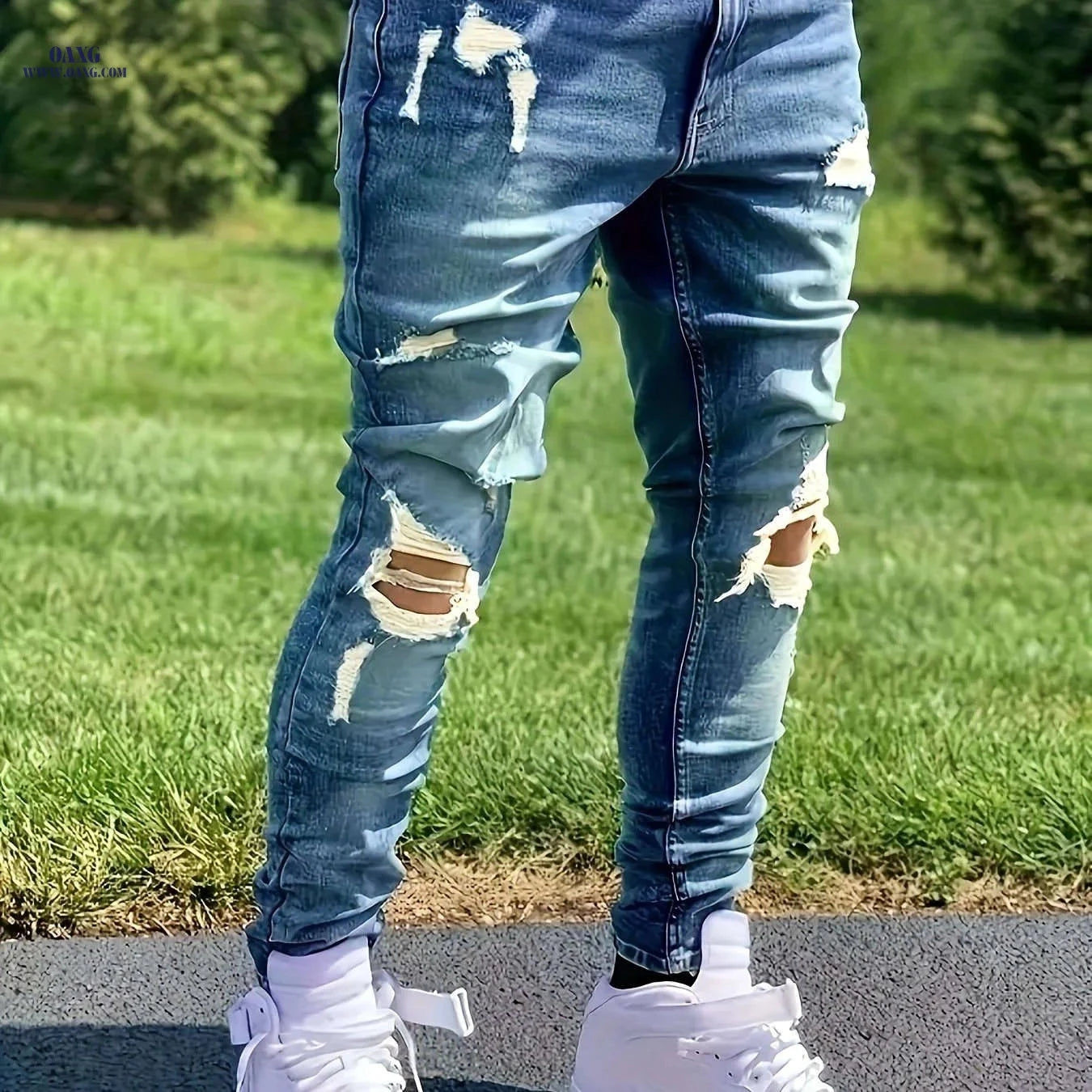 Men's Ripped Stretchy Jeans - Trendy Skinny Fit for Spring   OAXG Blue / FR S