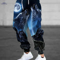 Men's Roaring Wolves Moon Print Jogger Pants - Casual Sports Trousers   OAXG 