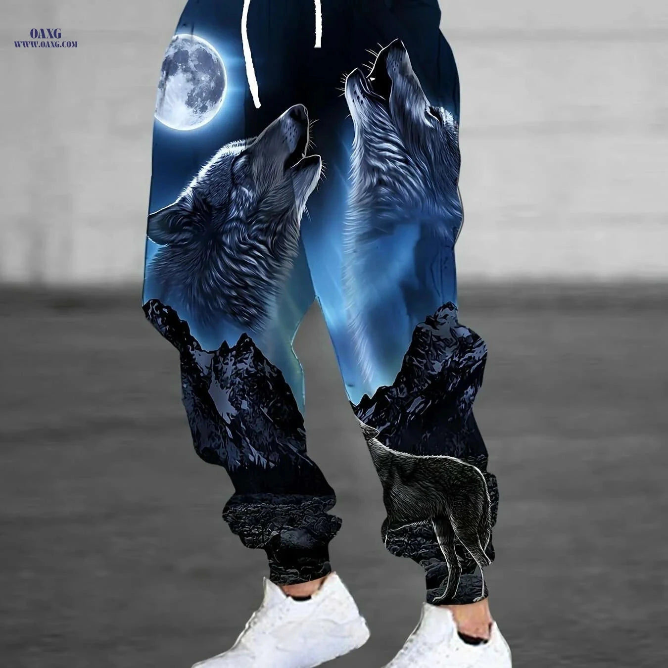 Men's Roaring Wolves Moon Print Jogger Pants - Casual Sports Trousers   OAXG 