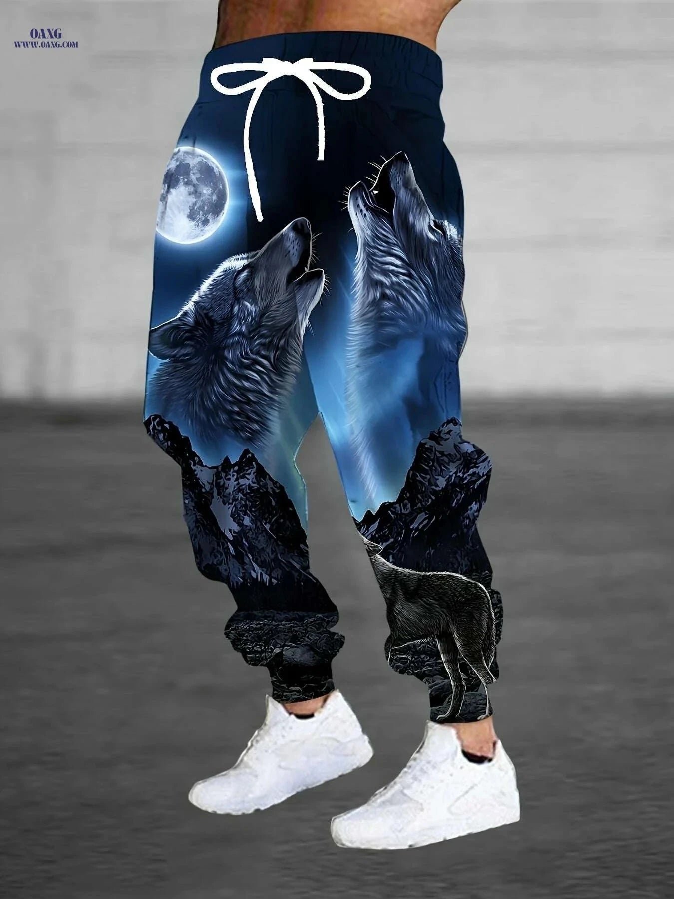Men's Roaring Wolves Moon Print Jogger Pants - Casual Sports Trousers   OAXG Mixed Color / S