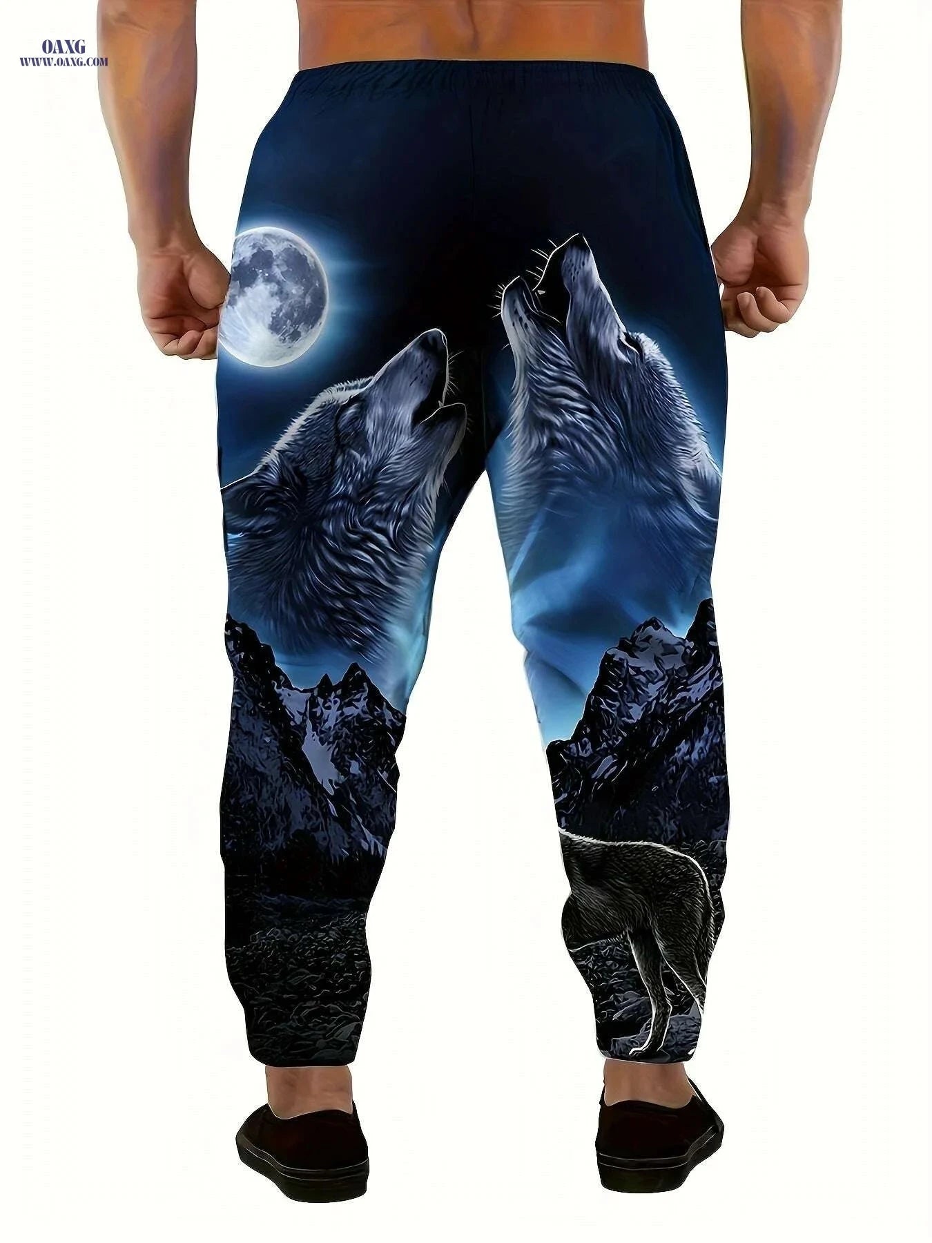 Men's Roaring Wolves Moon Print Jogger Pants - Casual Sports Trousers   OAXG Mixed Color / S