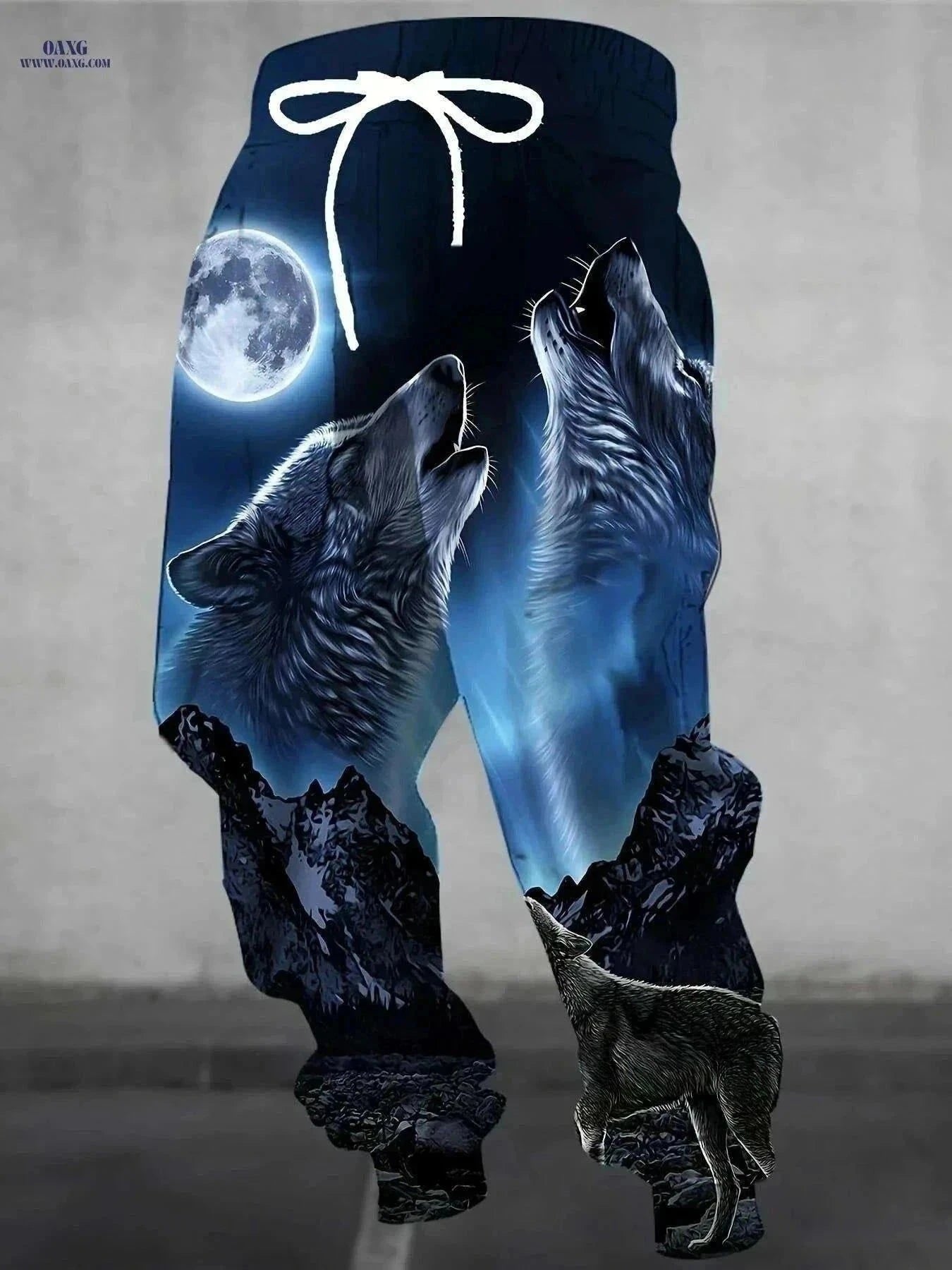 Men's Roaring Wolves Moon Print Jogger Pants - Casual Sports Trousers   OAXG Mixed Color / S