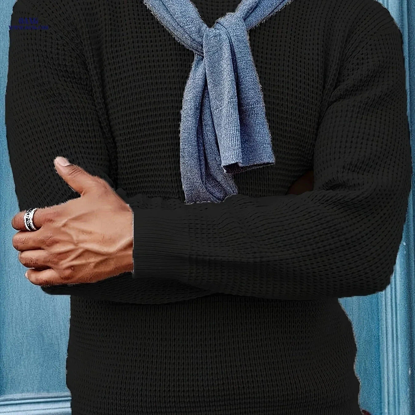 Men’s Round Neck Pullover Sweater - Knit, Long Sleeve, Solid Color   OAXG 
