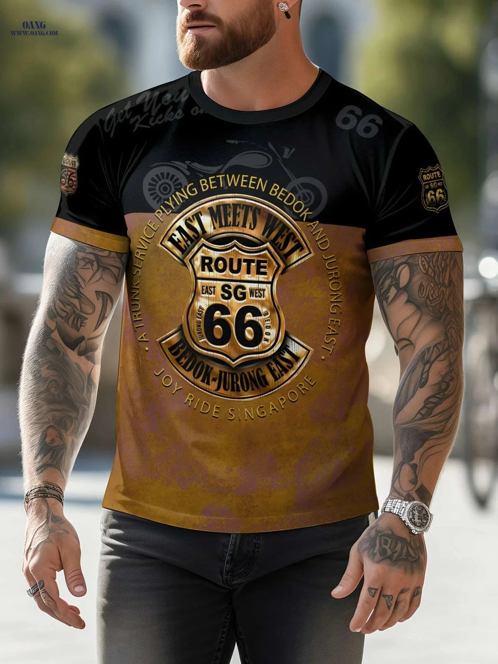 Men's Route 66 3D Vintage T-Shirt - Casual Short Sleeve Tee   OAXG 