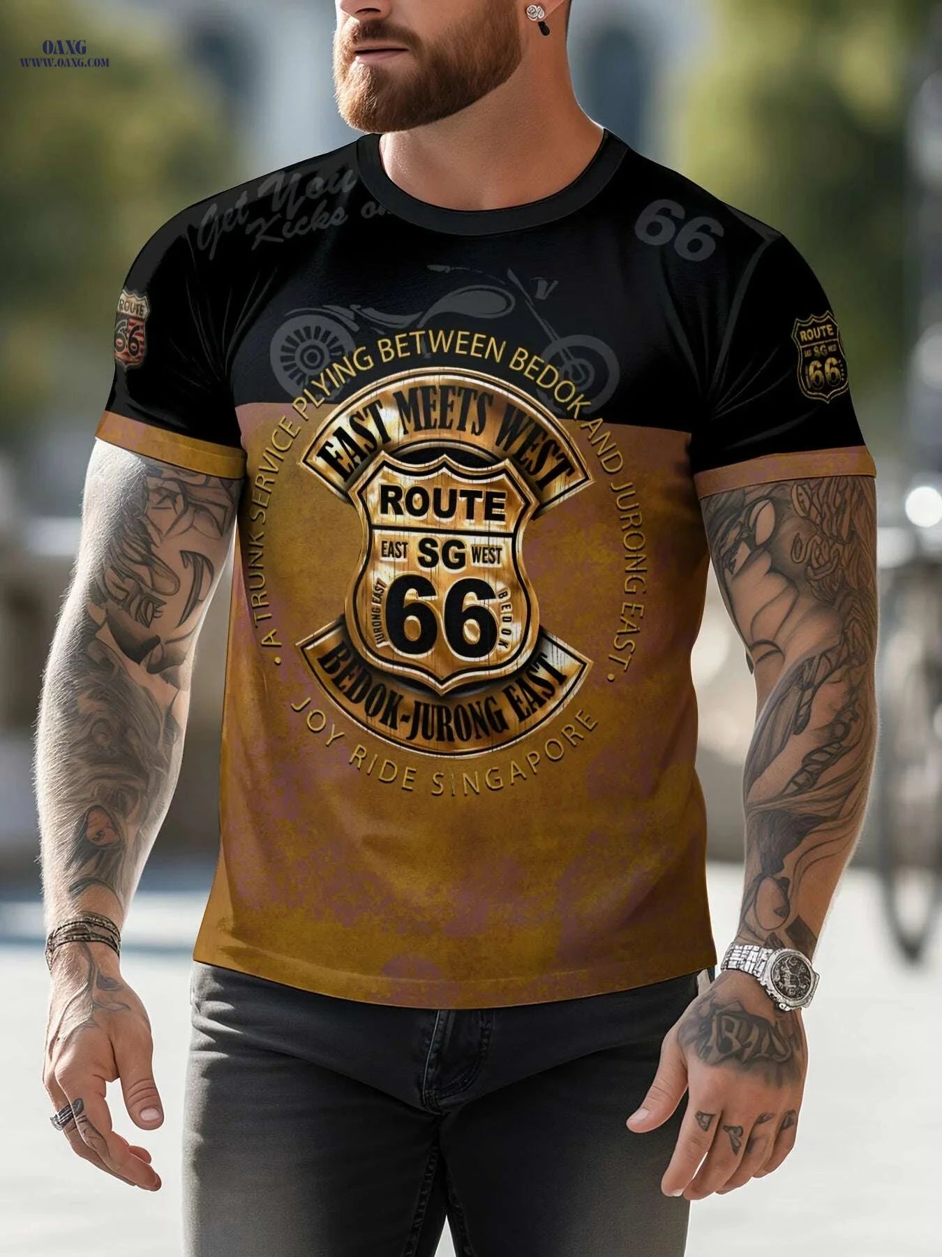 Men's Route 66 3D Vintage T-Shirt - Casual Short Sleeve Tee   OAXG 