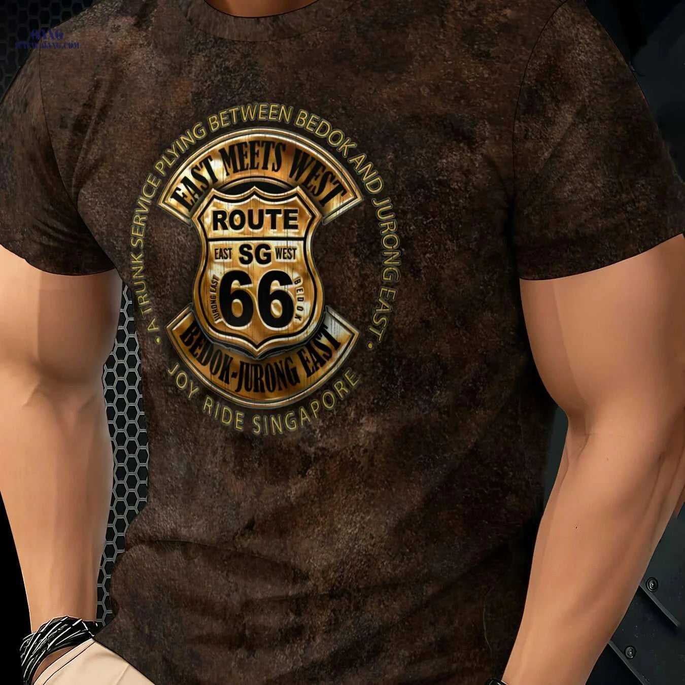 Men's Route 66 3D Vintage T-Shirt - Casual Short Sleeve Tee   OAXG 