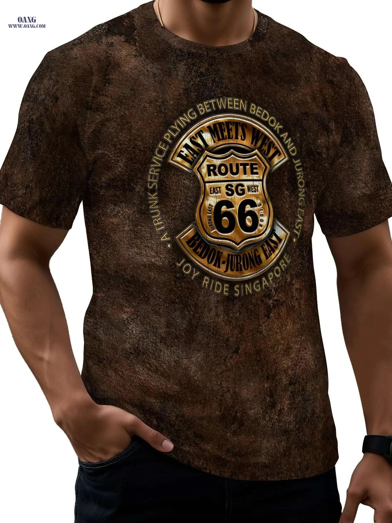 Men's Route 66 3D Vintage T-Shirt - Casual Short Sleeve Tee   OAXG Mix / S