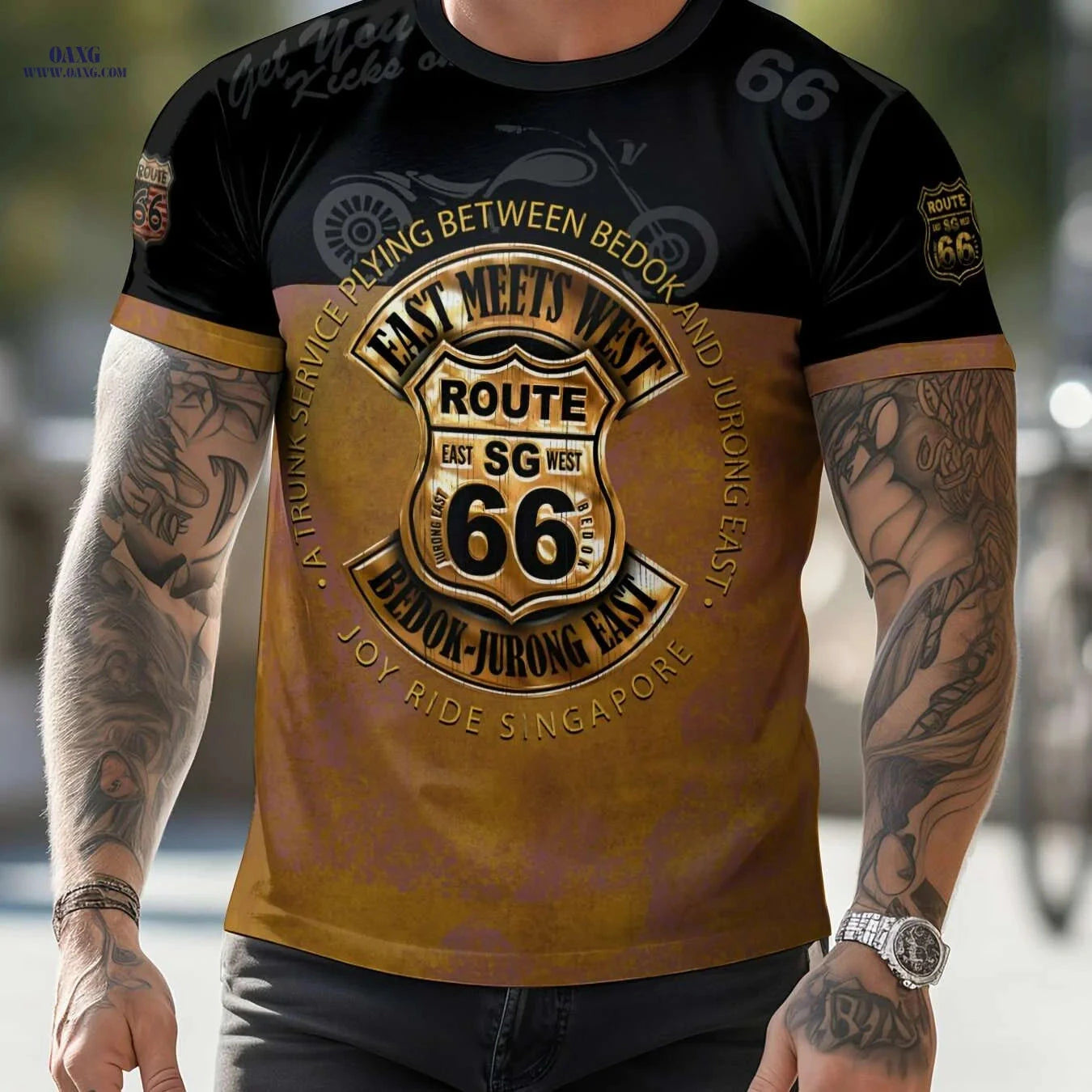 Men's Route 66 3D Vintage T-Shirt - Casual Short Sleeve Tee   OAXG Mix / S