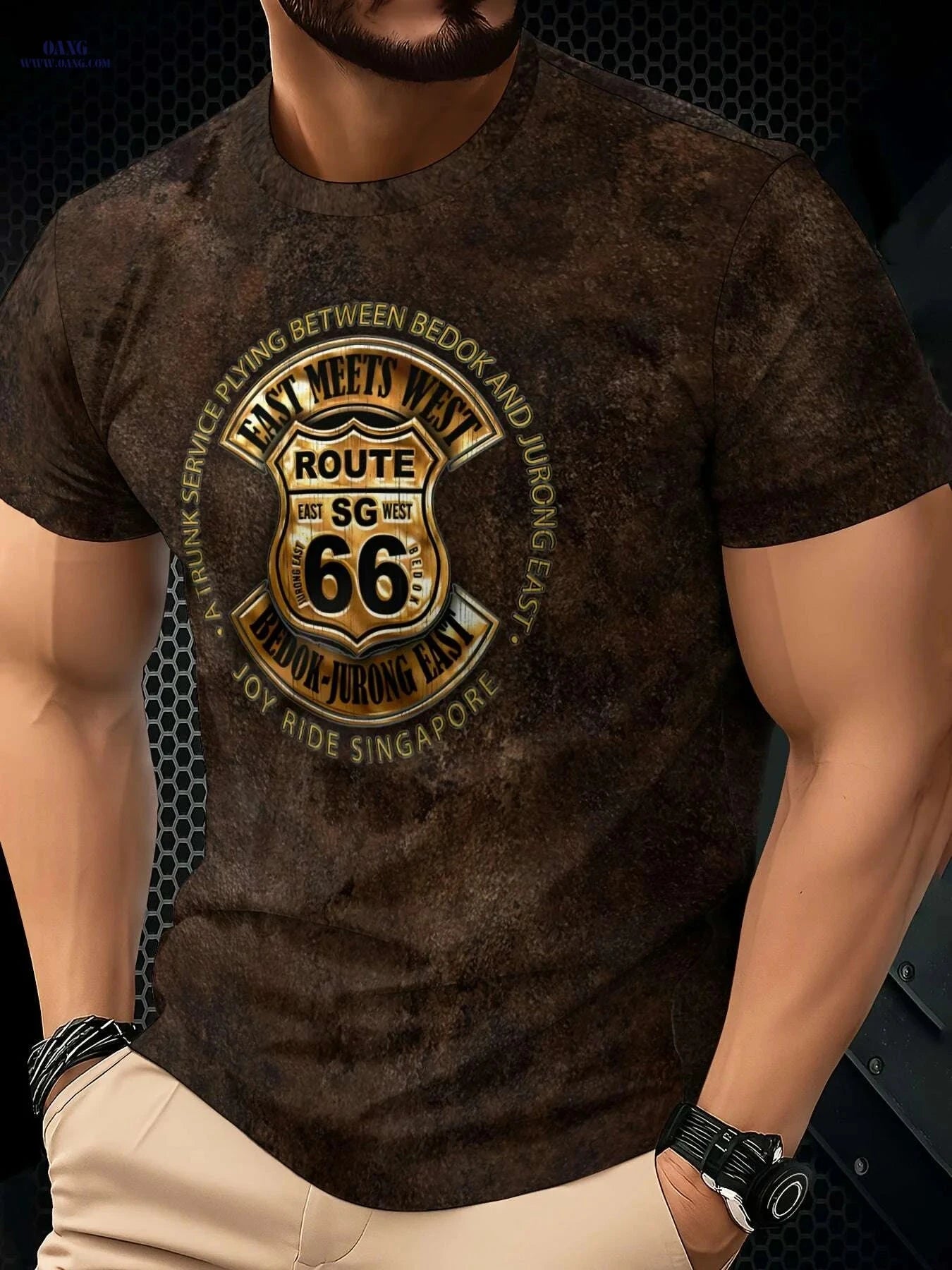 Men's Route 66 3D Vintage T-Shirt - Casual Short Sleeve Tee   OAXG Mix / S