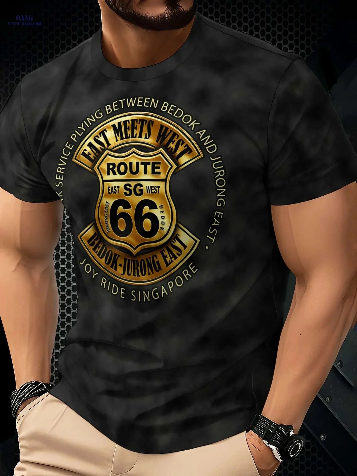 Men's Route 66 3D Vintage T-Shirt - Casual Short Sleeve Tee   OAXG Mix / S
