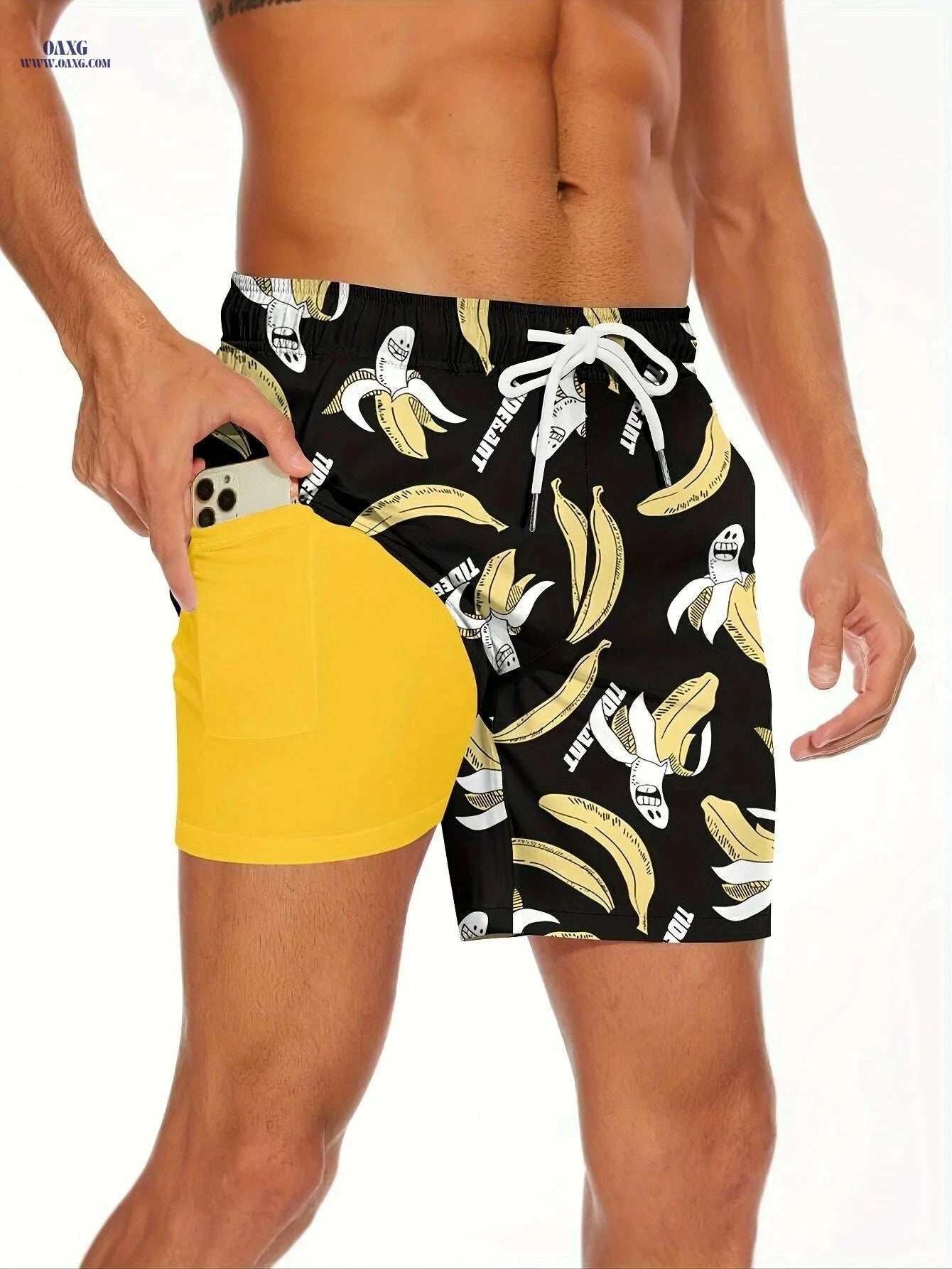 Men's Shark Pattern Board Shorts - 2 in 1 with Pockets for Summer   OAXG 