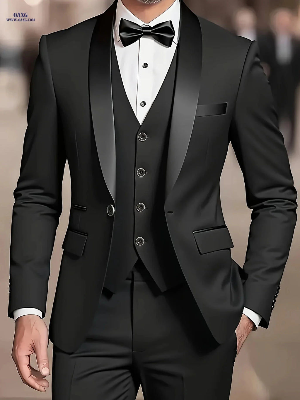 Men's Shawl Collar Suit Set - Three-Piece Business Formal Attire   OAXG 