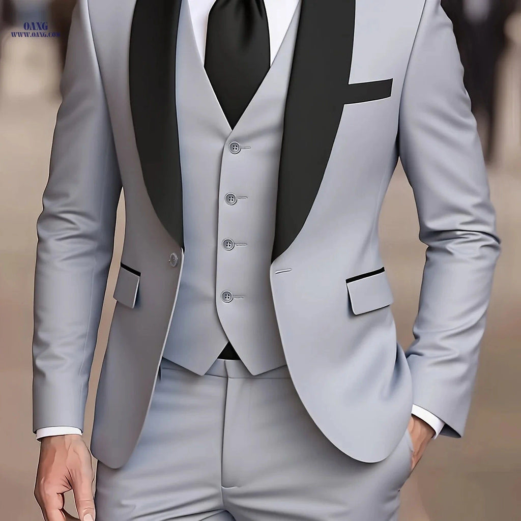 Men's Shawl Collar Suit Set - Three-Piece Business Formal Attire   OAXG 