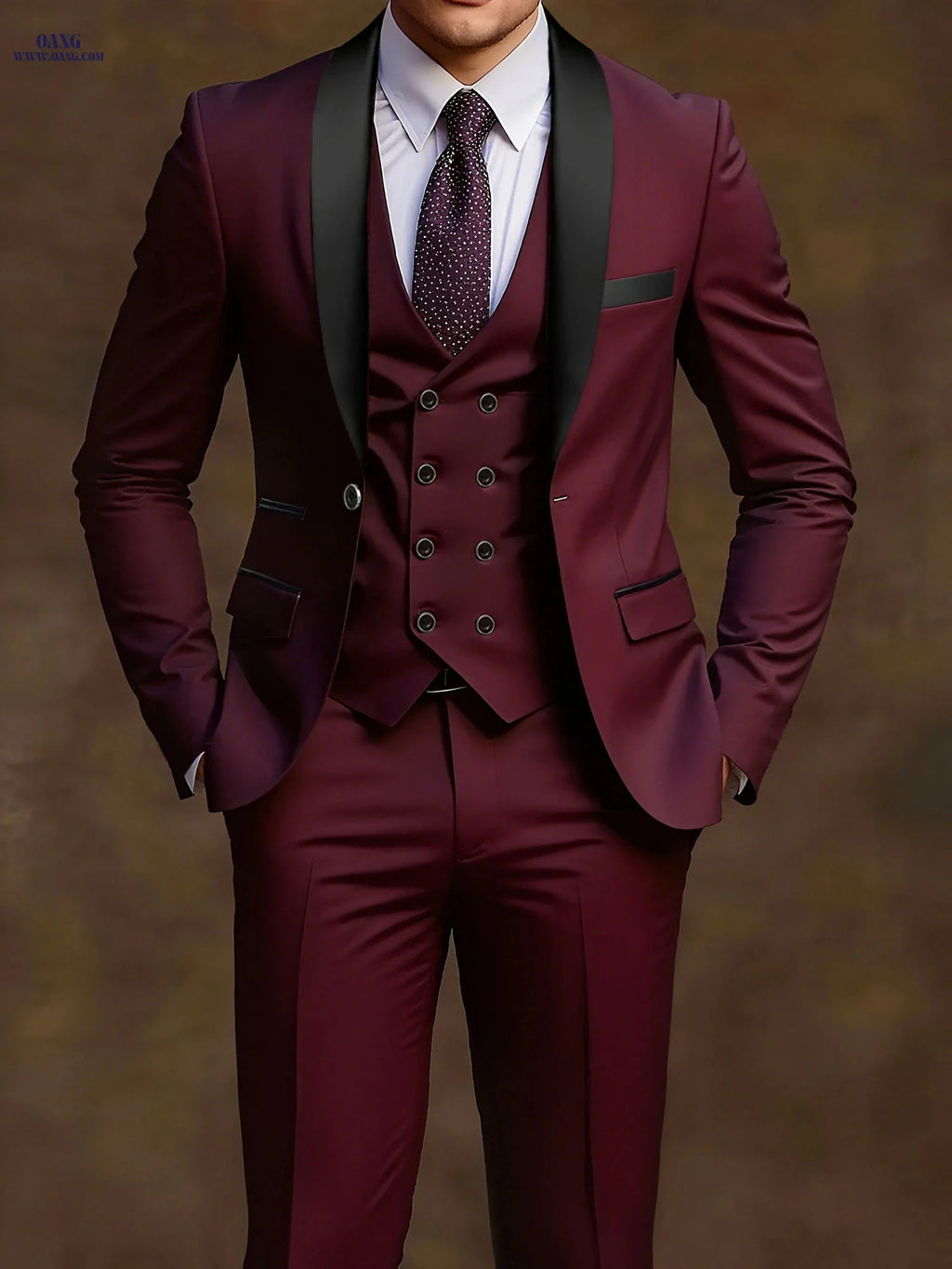 Men's Shawl Collar Suit Set - Three-Piece Business Formal Attire   OAXG 