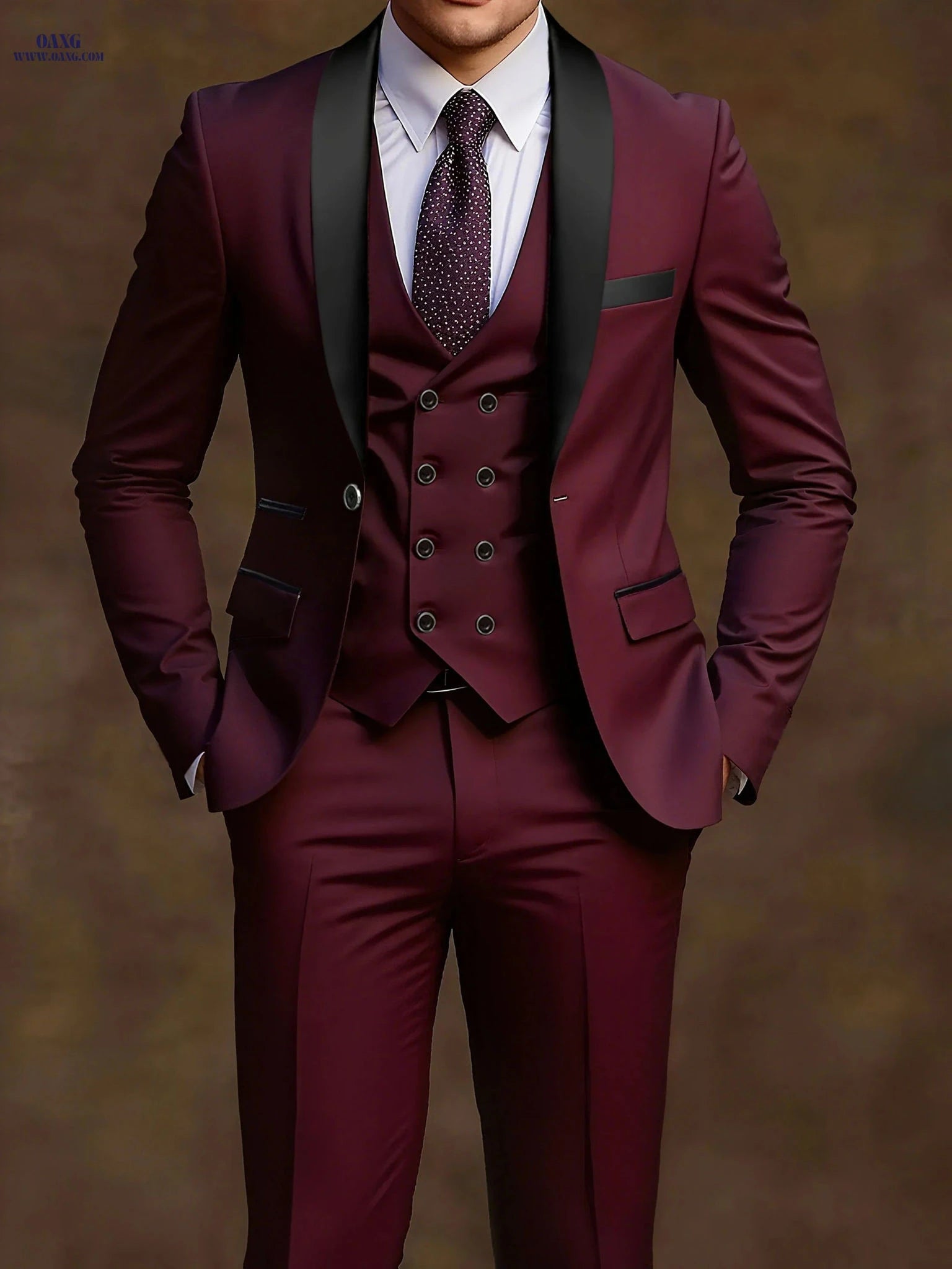 Men's Shawl Collar Suit Set - Three-Piece Business Formal Attire   OAXG 