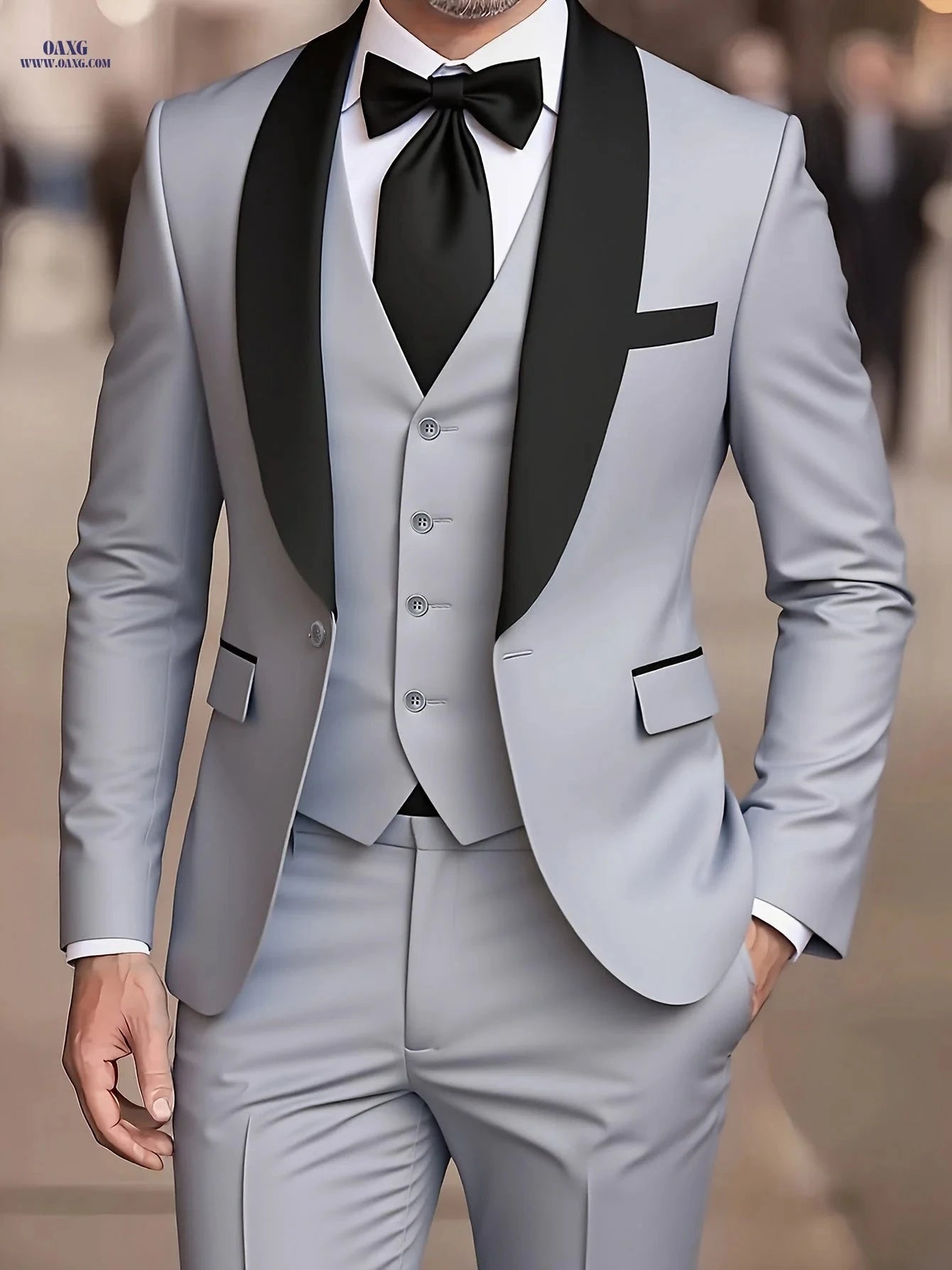 Men's Shawl Collar Suit Set - Three-Piece Business Formal Attire   OAXG 