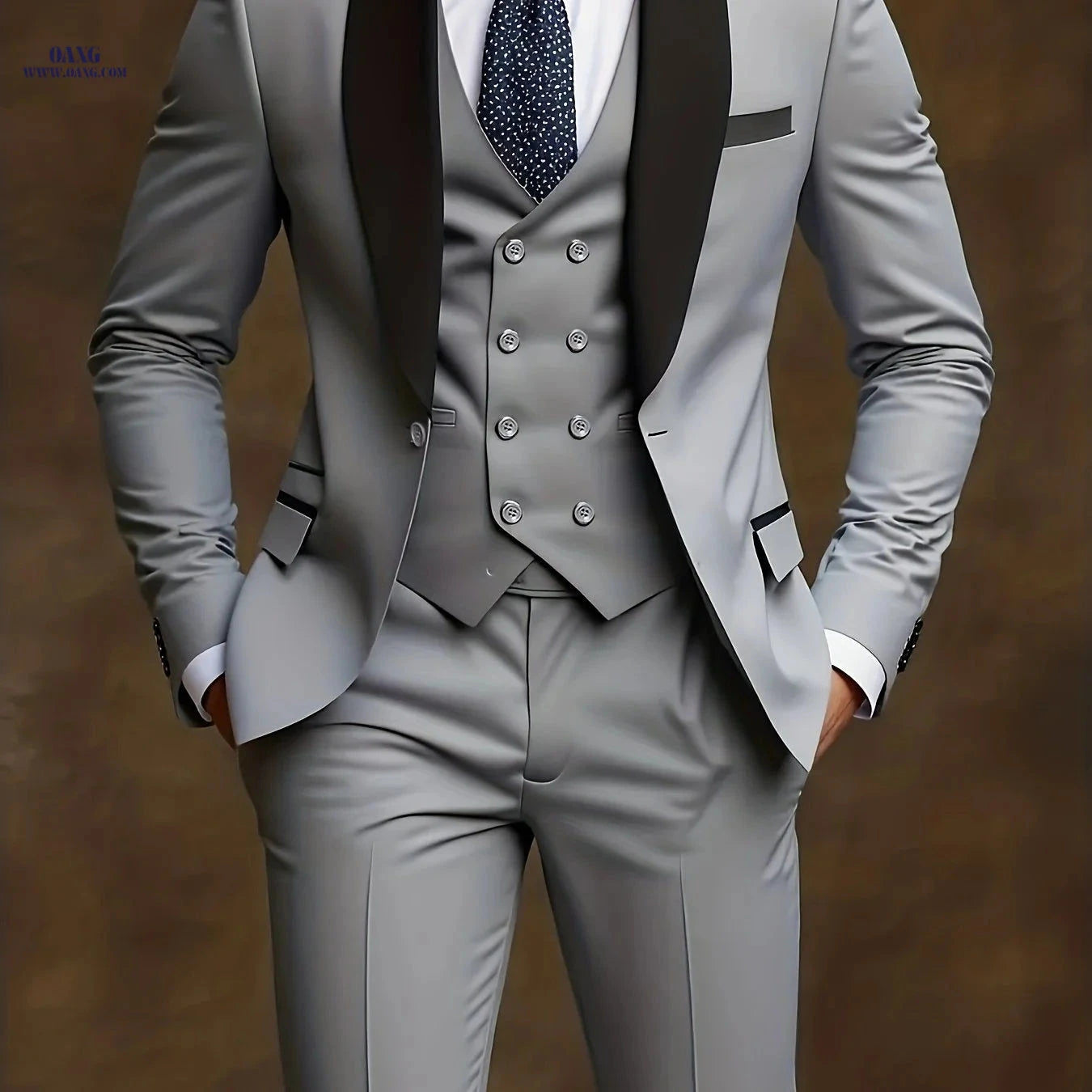 Men's Shawl Collar Suit Set - Three-Piece Business Formal Attire   OAXG Grey / FR XXS