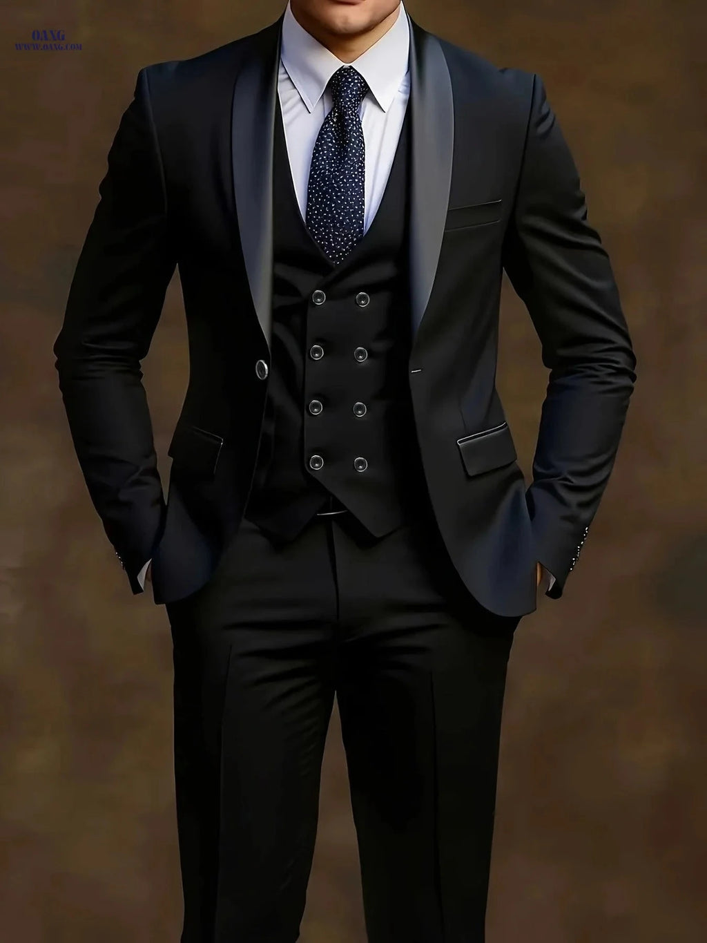 Men's Shawl Collar Suit Set - Three-Piece Business Formal Attire   OAXG Grey / FR XXS