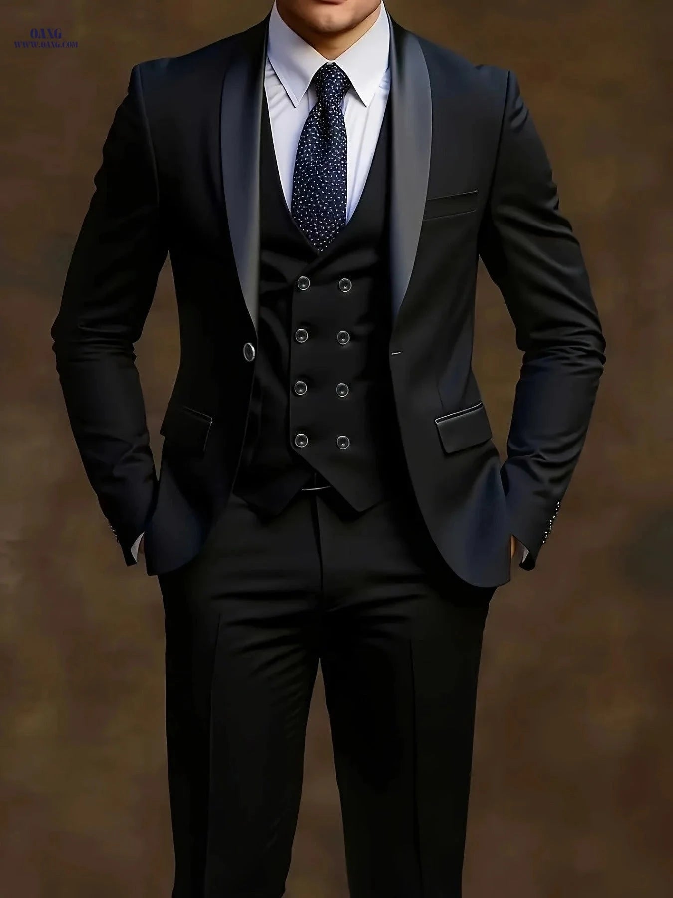 Men's Shawl Collar Suit Set - Three-Piece Business Formal Attire   OAXG Grey / FR XXS