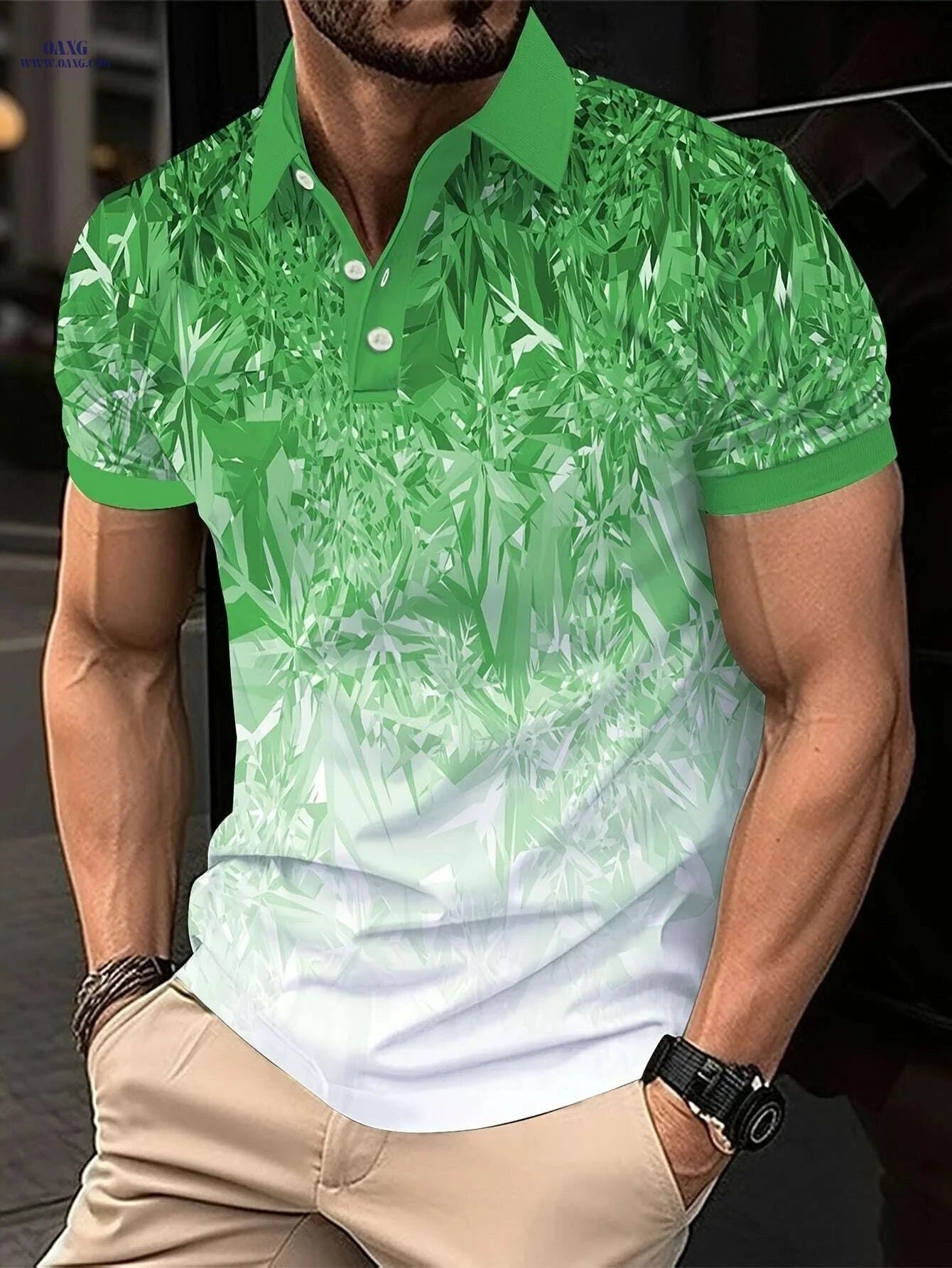 Men's Short Sleeve Golf T-Shirt - Stylish Geometric Print for Summer   OAXG Sky Blue / S