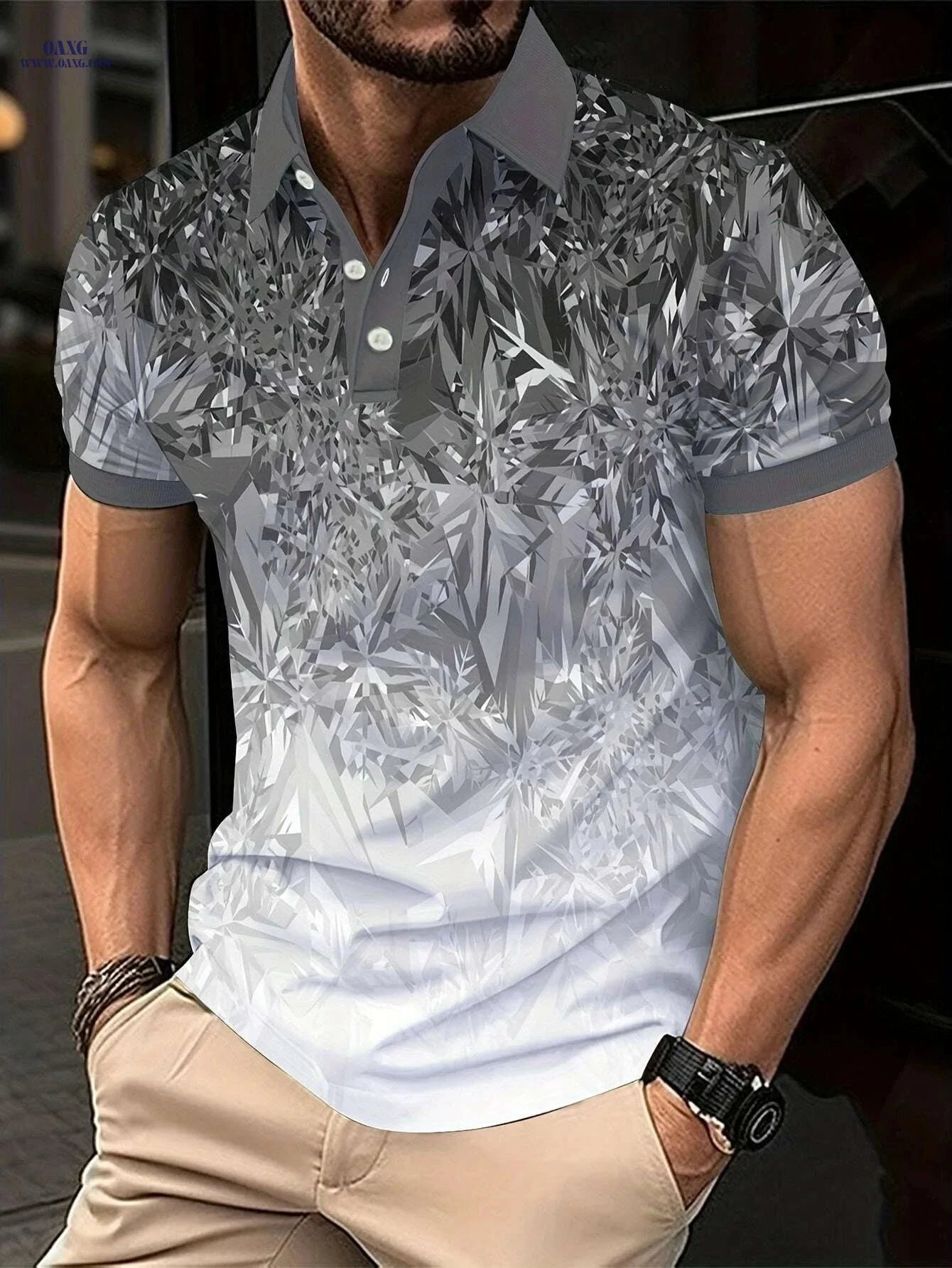 Men's Short Sleeve Golf T-Shirt - Stylish Geometric Print for Summer   OAXG Sky Blue / S