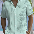 Men's Short-Sleeve Hawaiian Print Shirt with Buttoned Pocket   OAXG 