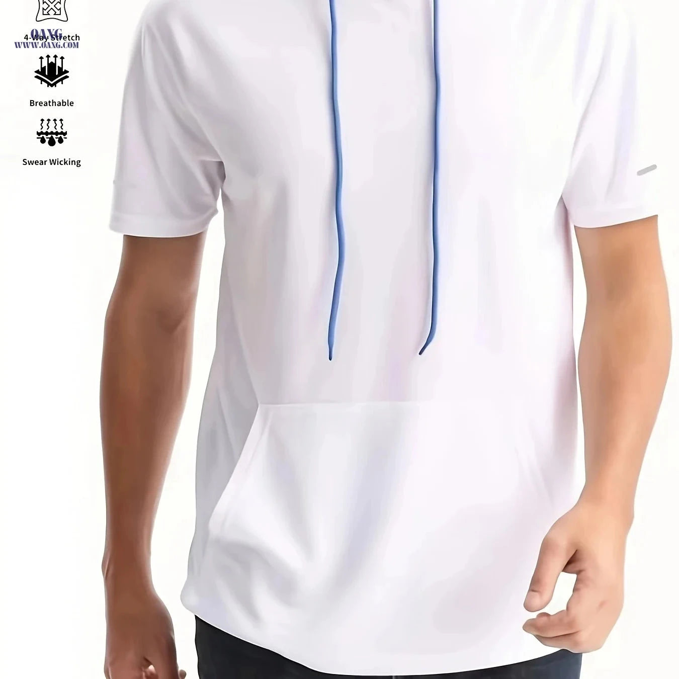 Men's Short Sleeve Hoodie - Comfortable Polyester Sportswear for All Seasons   OAXG Olive / FR S