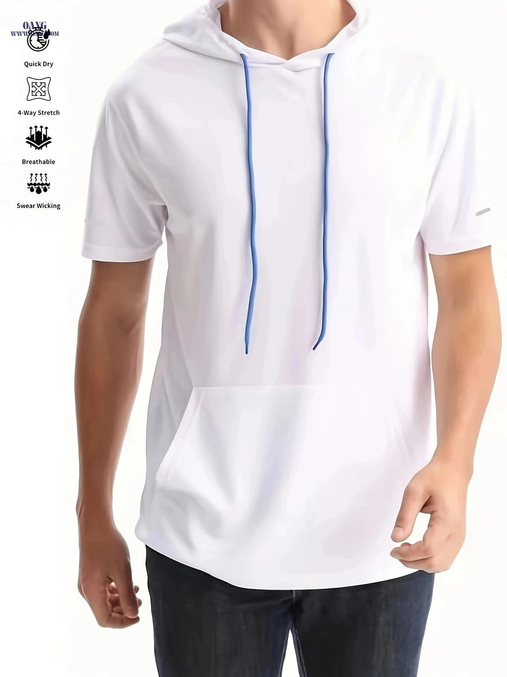 Men's Short Sleeve Hoodie - Comfortable Polyester Sportswear for All Seasons   OAXG Olive / FR S