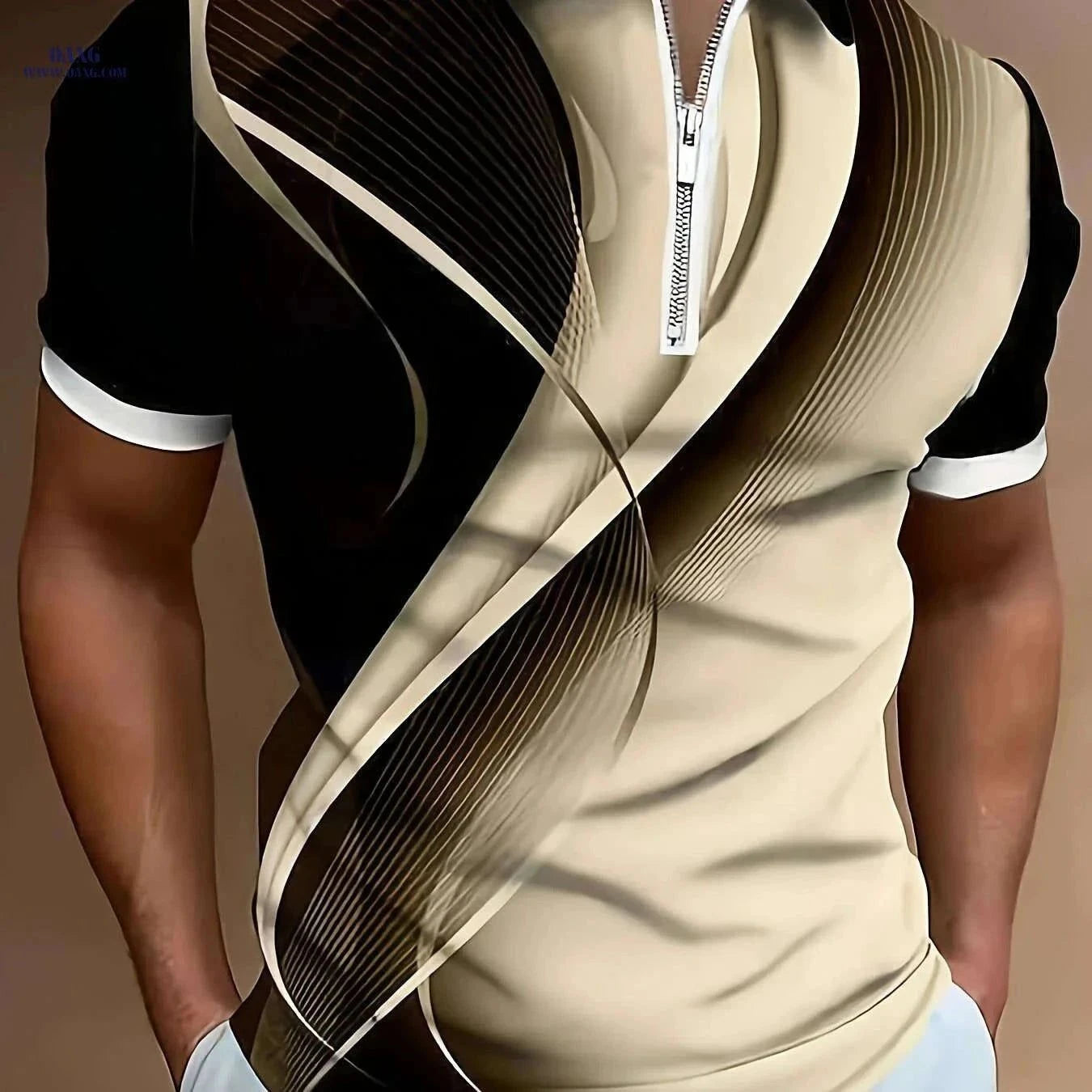Men's Short-Sleeve Polo Shirt - Geometric Pattern, Casual Summer Wear   OAXG Azure / FR M