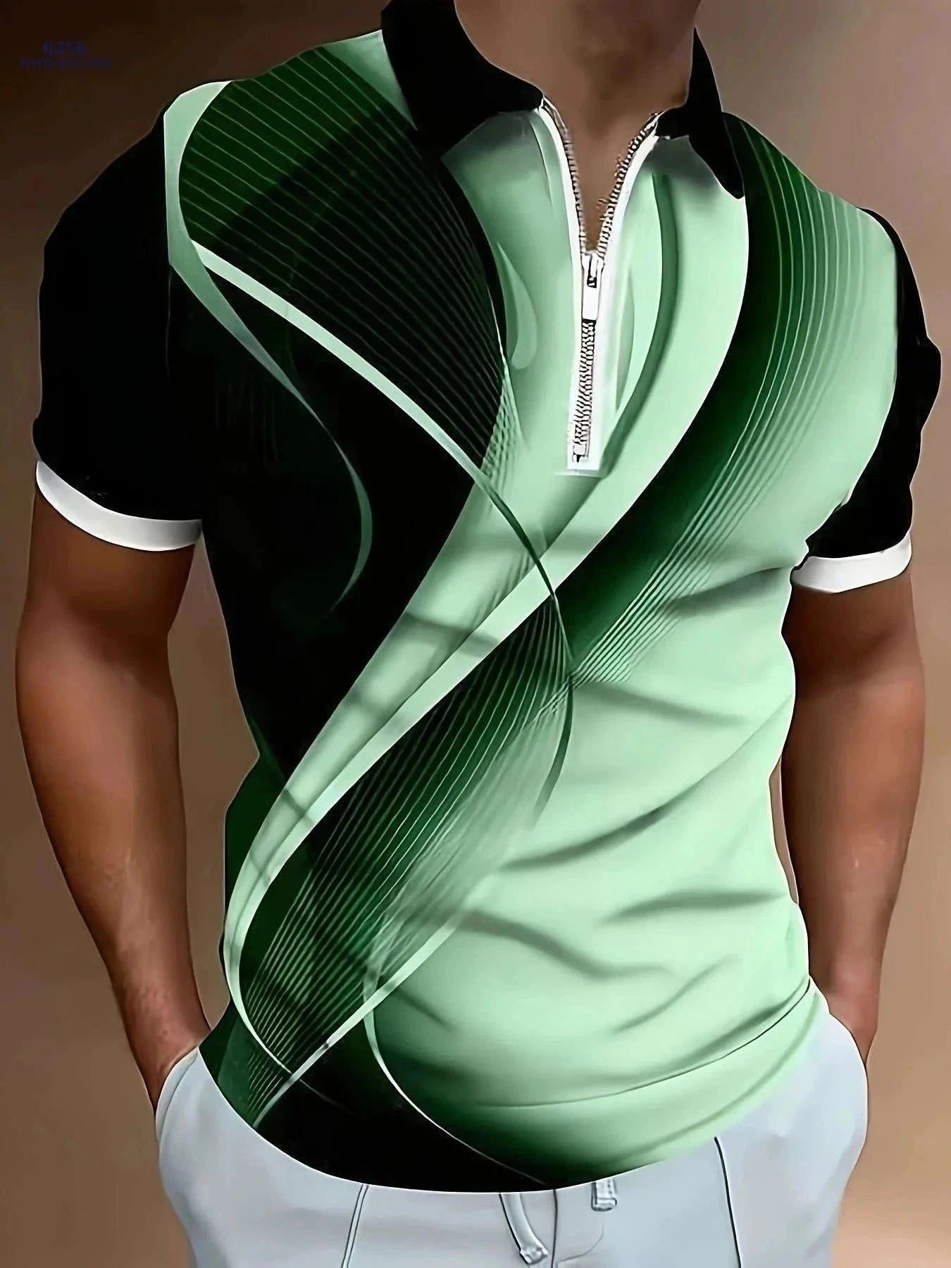 Men's Short-Sleeve Polo Shirt - Geometric Pattern, Casual Summer Wear   OAXG Azure / FR M