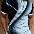 Men's Short-Sleeve Polo Shirt - Geometric Pattern, Casual Summer Wear   OAXG Azure / FR M