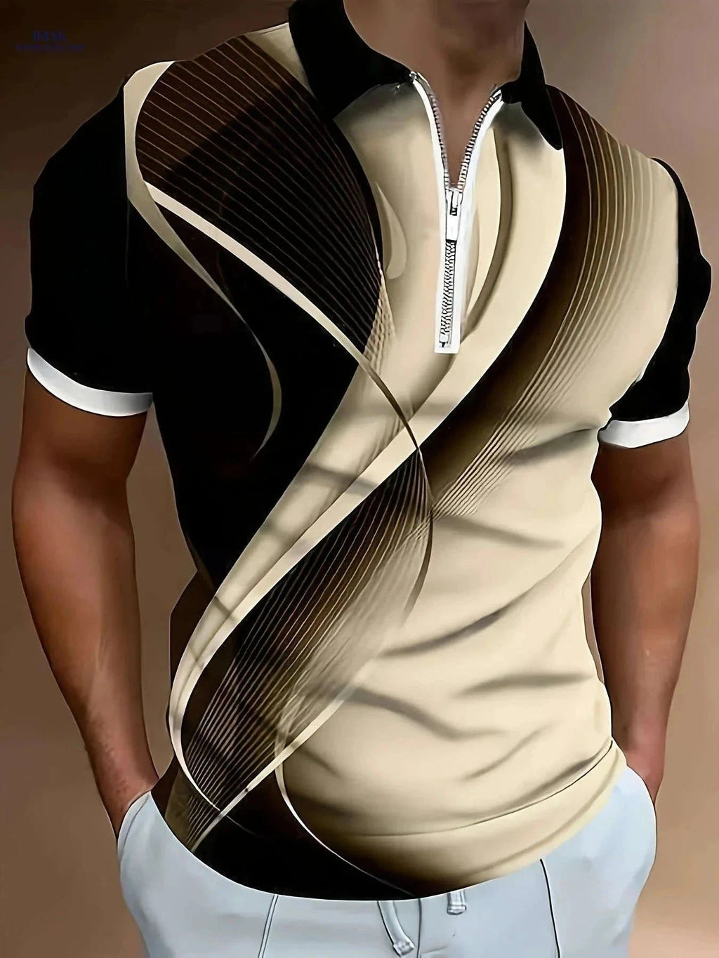 Men's Short-Sleeve Polo Shirt - Geometric Pattern, Casual Summer Wear   OAXG Azure / FR M
