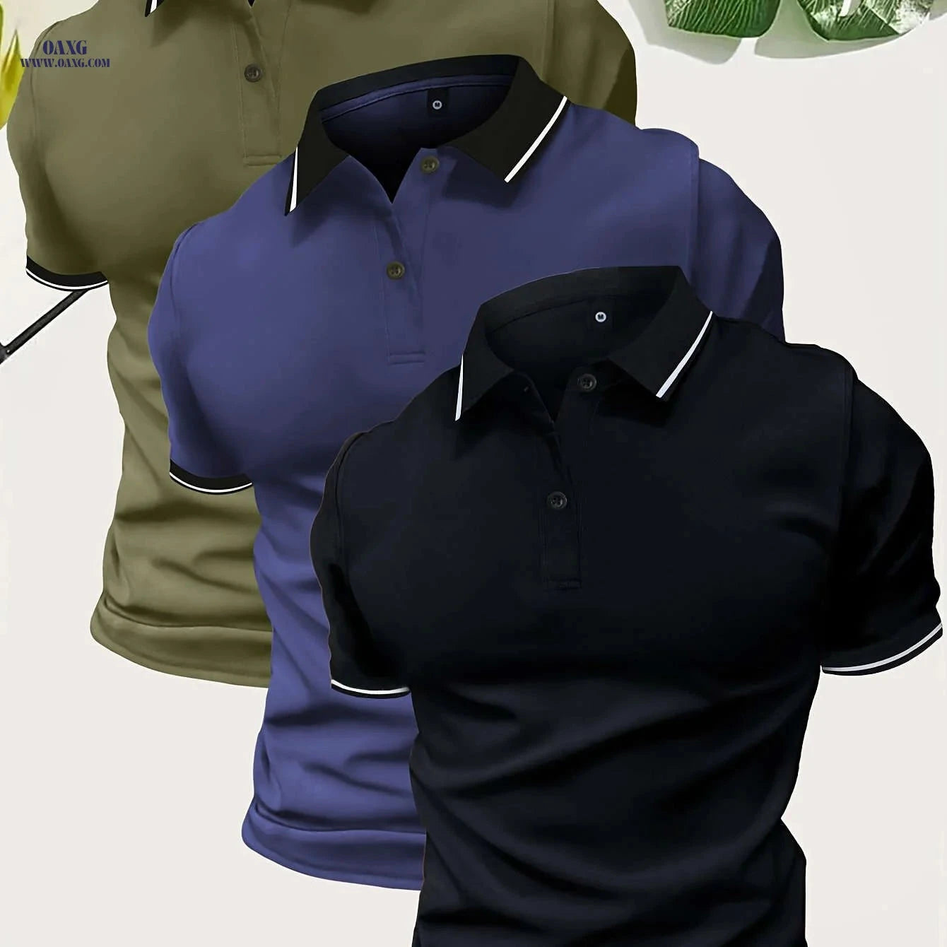 Men’s Short Sleeve Polo Shirts - Casual Solid Button-Up Tees   OAXG 