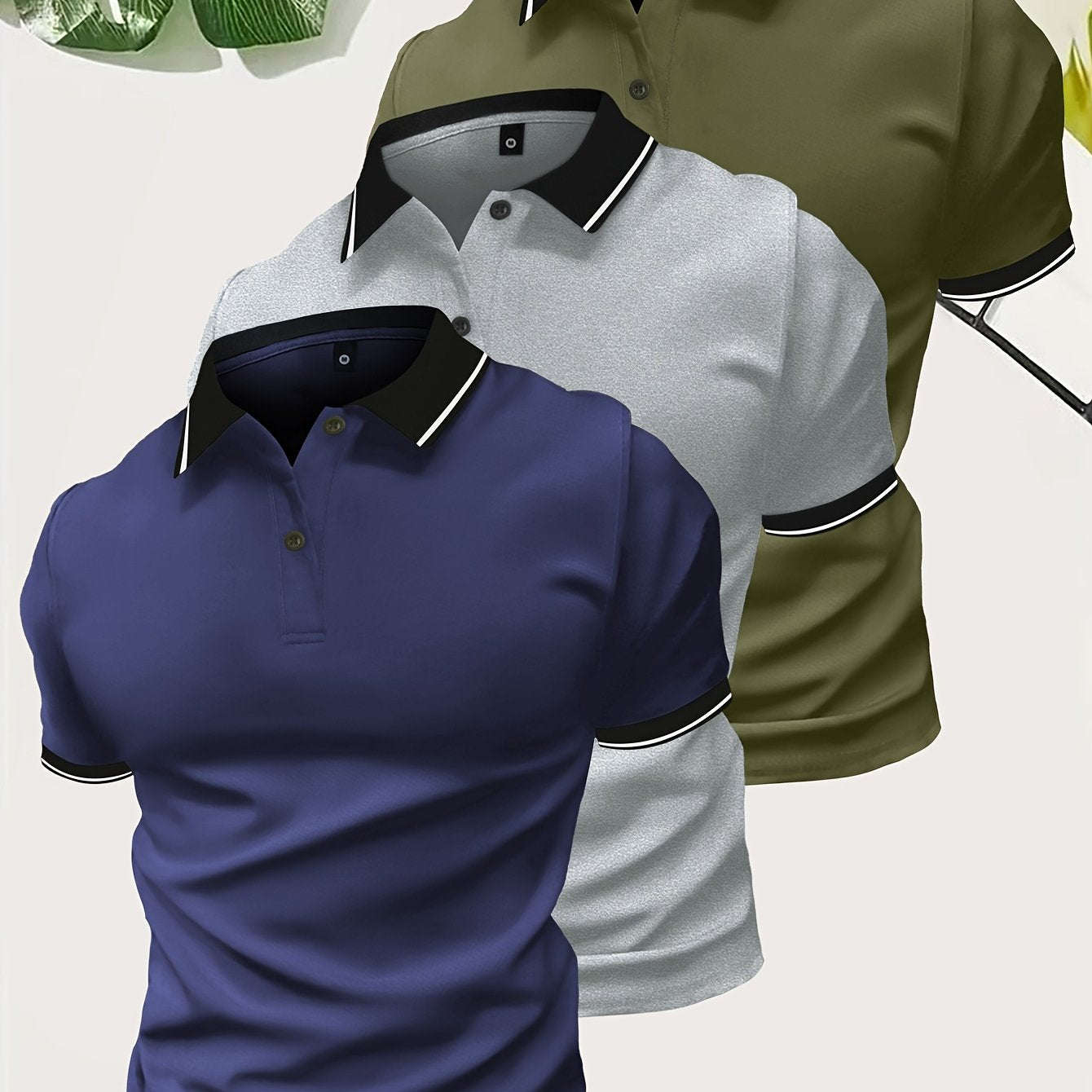 Men’s Short Sleeve Polo Shirts - Casual Solid Button-Up Tees   OAXG 