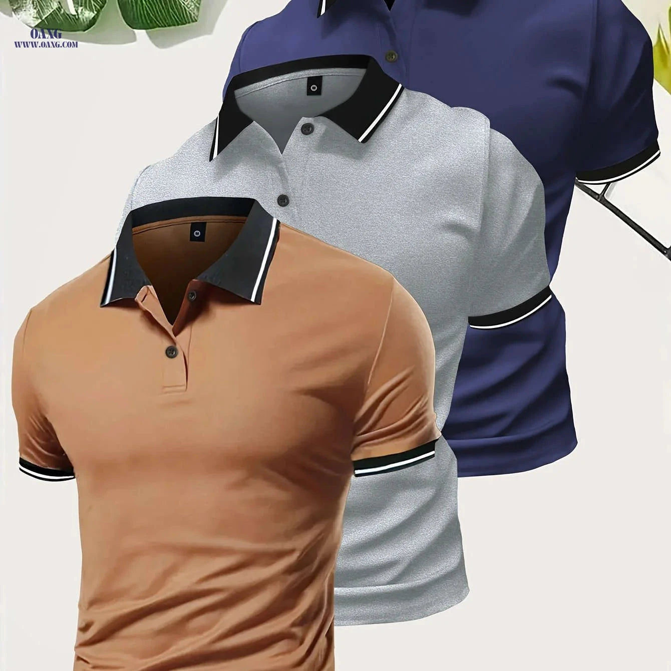Men’s Short Sleeve Polo Shirts - Casual Solid Button-Up Tees   OAXG 