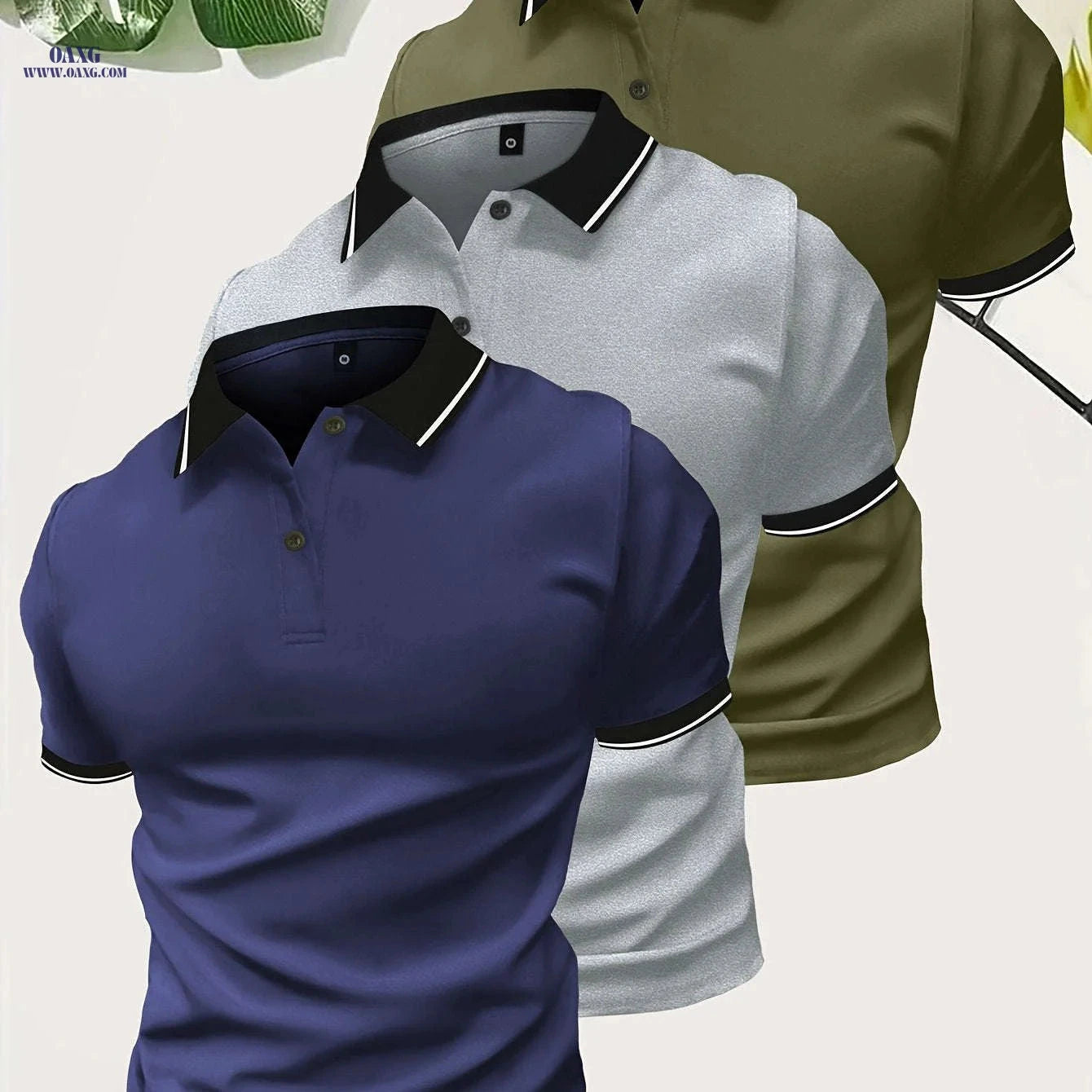 Men’s Short Sleeve Polo Shirts - Casual Solid Button-Up Tees   OAXG 