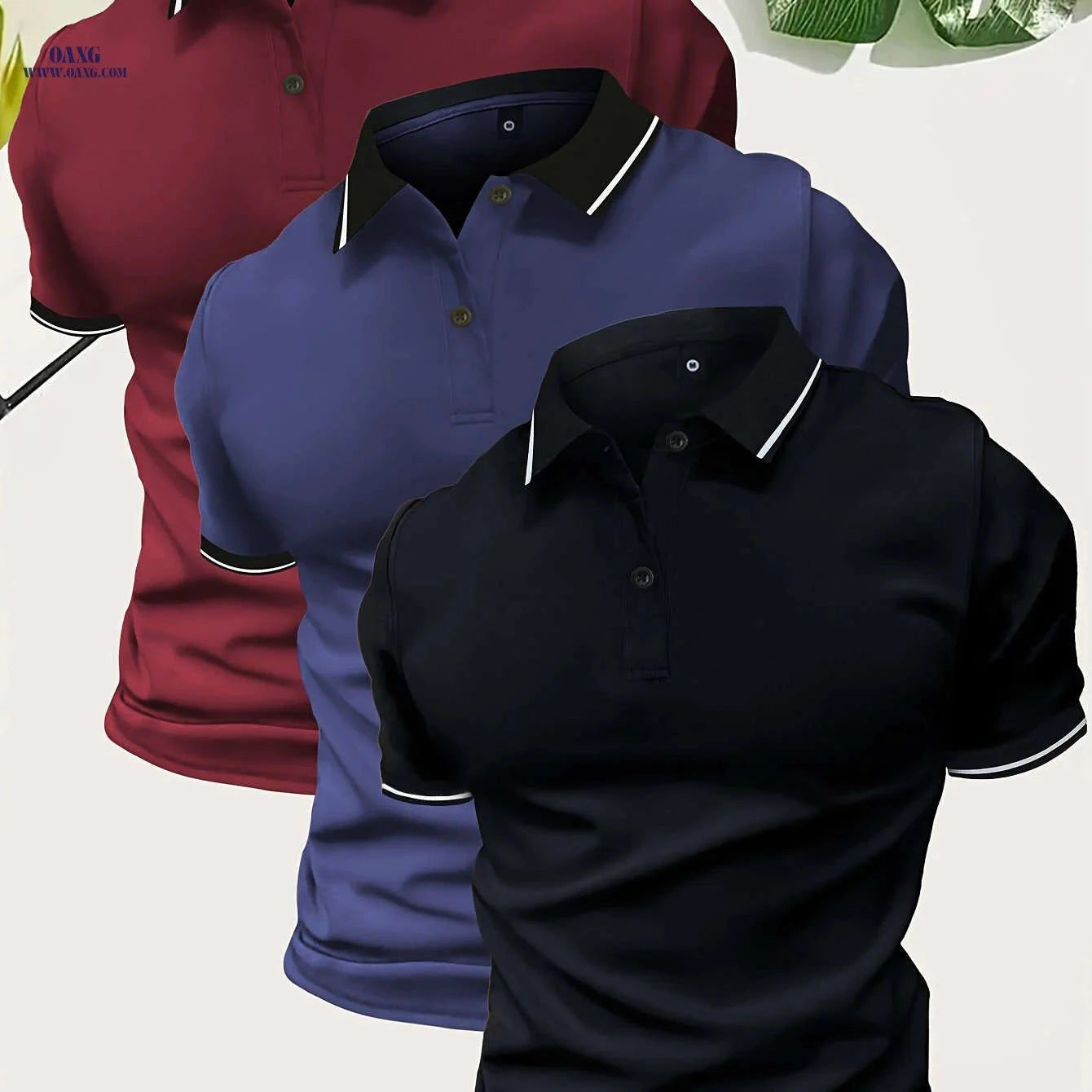 Men’s Short Sleeve Polo Shirts - Casual Solid Button-Up Tees   OAXG 