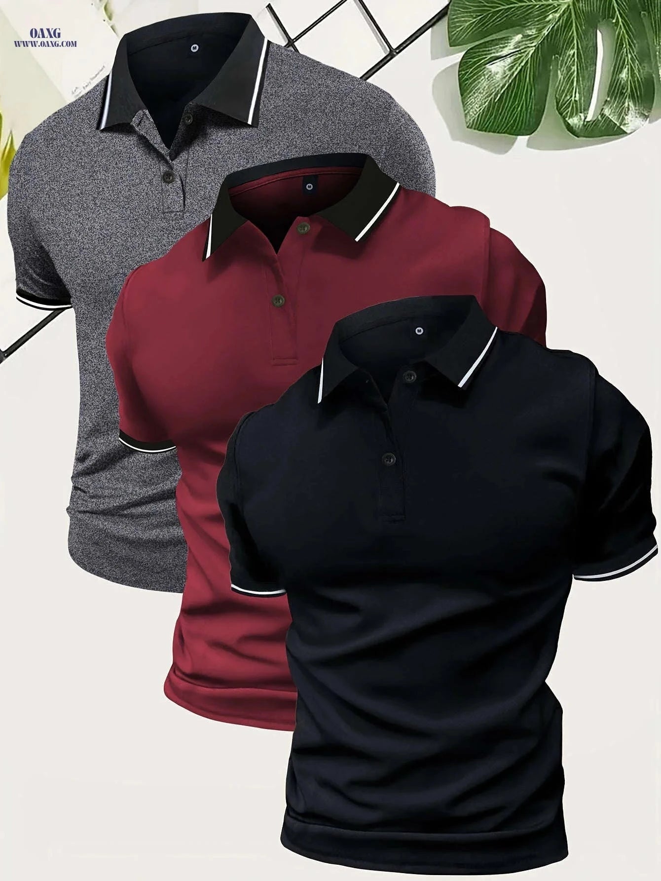 Men’s Short Sleeve Polo Shirts - Casual Solid Button-Up Tees   OAXG 