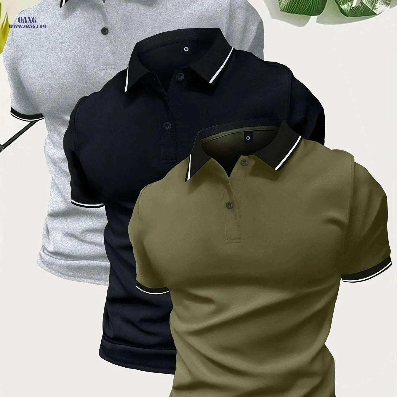 Men’s Short Sleeve Polo Shirts - Casual Solid Button-Up Tees   OAXG 