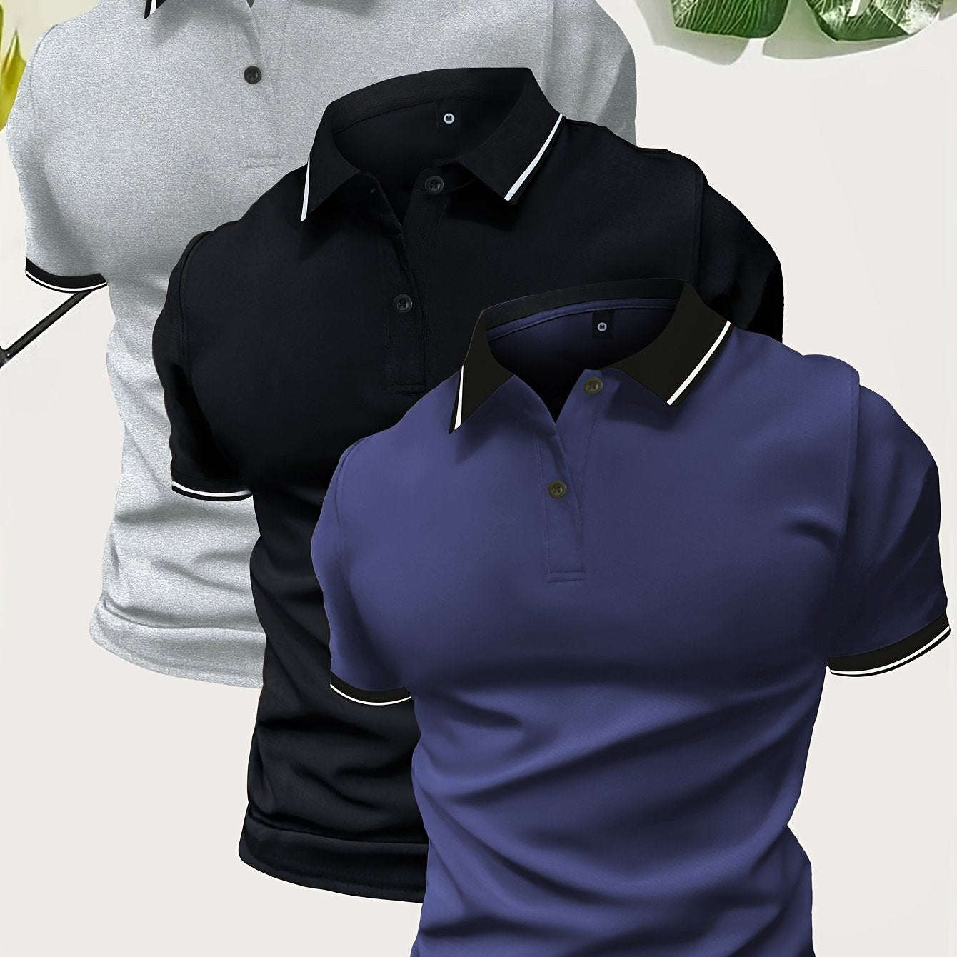 Men’s Short Sleeve Polo Shirts - Casual Solid Button-Up Tees   OAXG 