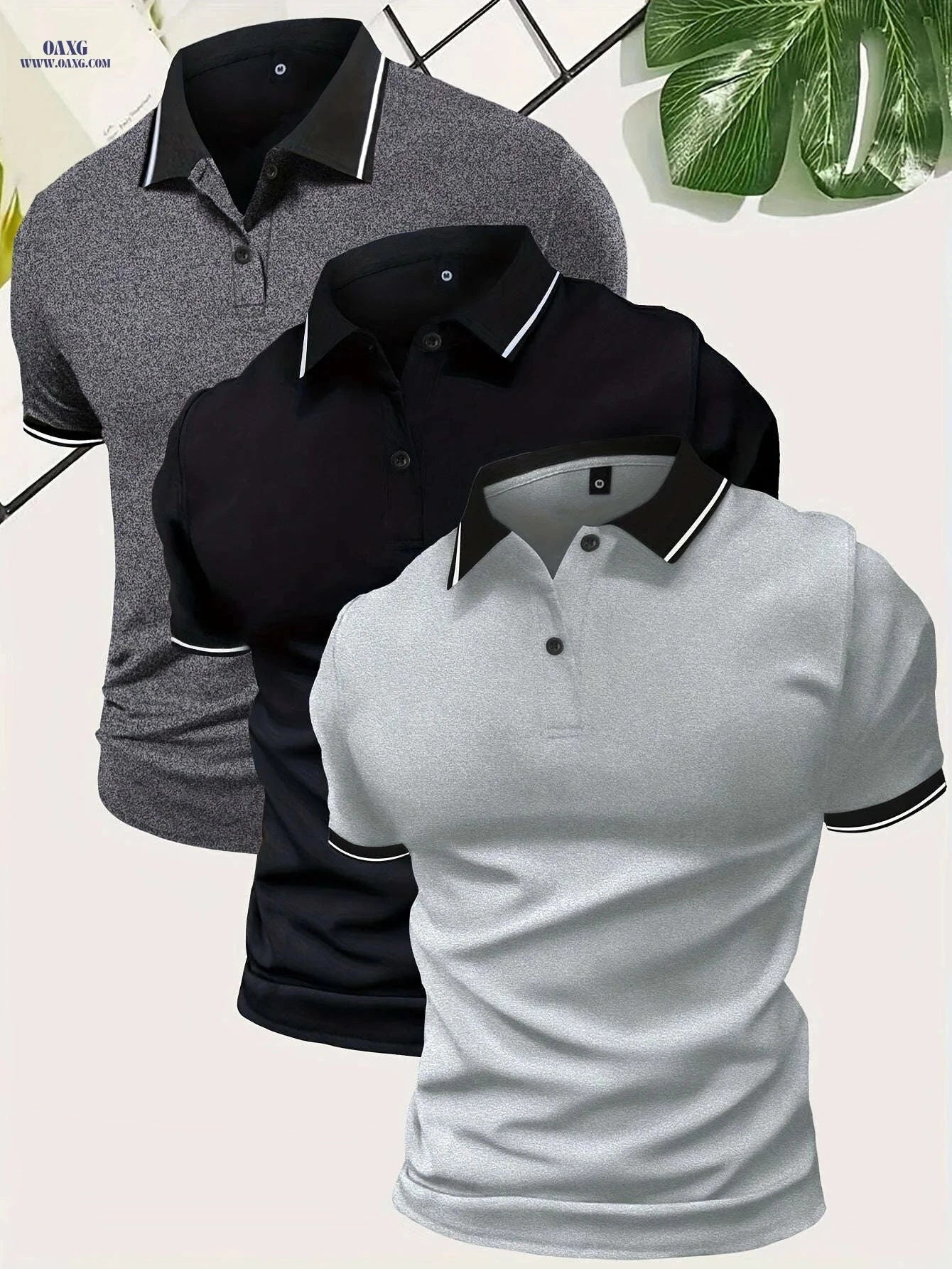 Men’s Short Sleeve Polo Shirts - Casual Solid Button-Up Tees   OAXG 