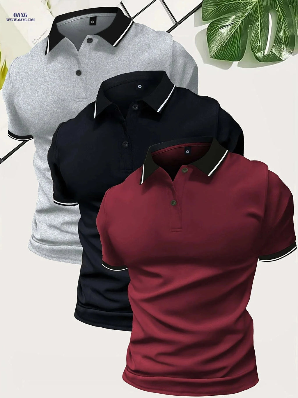 Men’s Short Sleeve Polo Shirts - Casual Solid Button-Up Tees   OAXG 