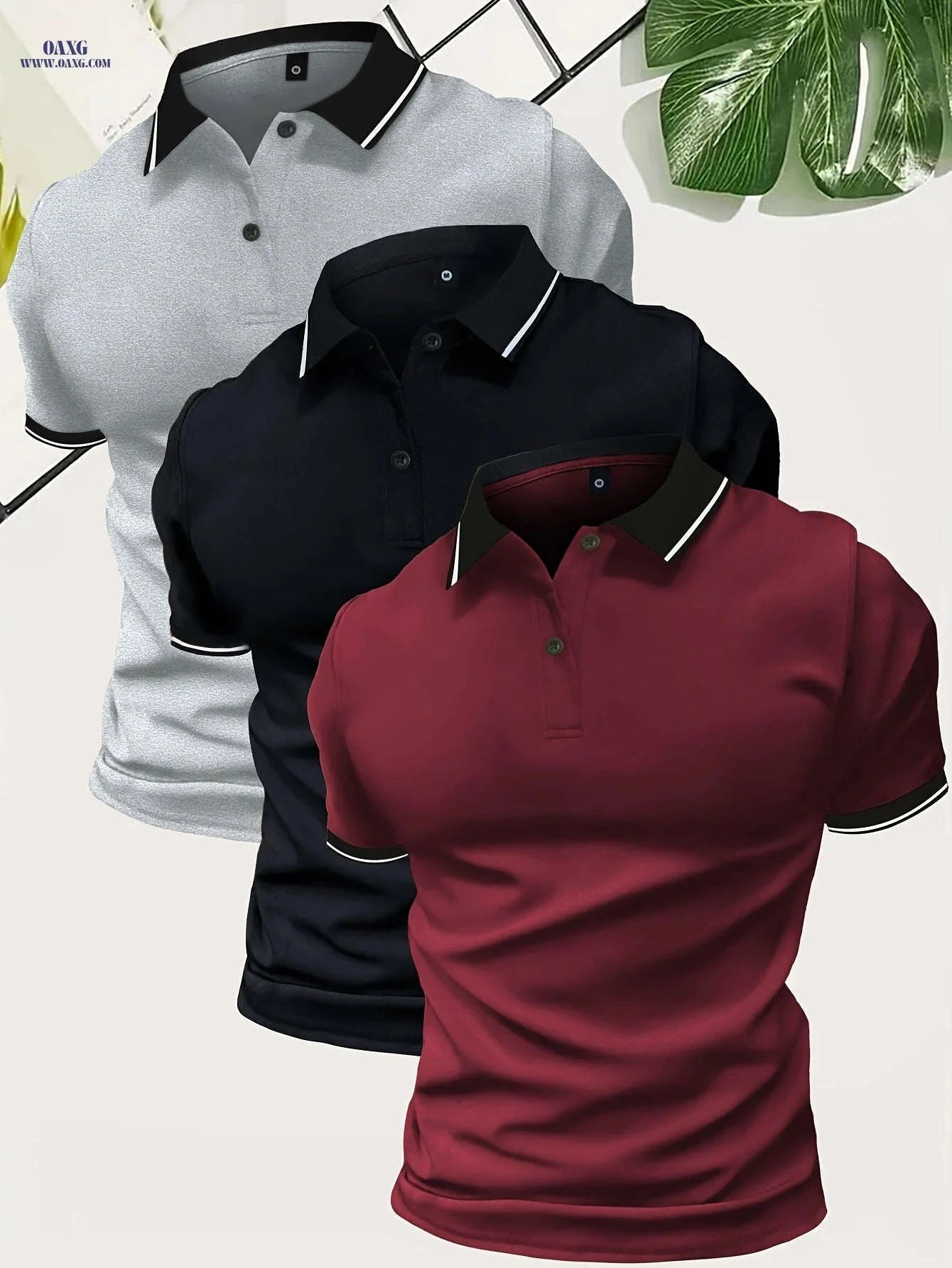 Men’s Short Sleeve Polo Shirts - Casual Solid Button-Up Tees   OAXG 