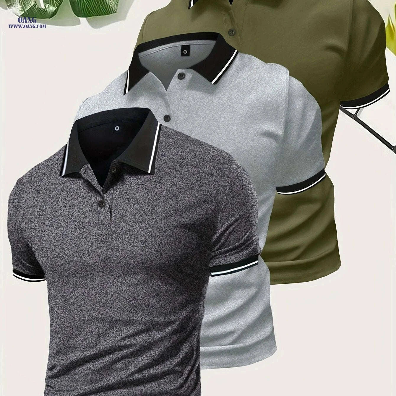 Men’s Short Sleeve Polo Shirts - Casual Solid Button-Up Tees   OAXG 