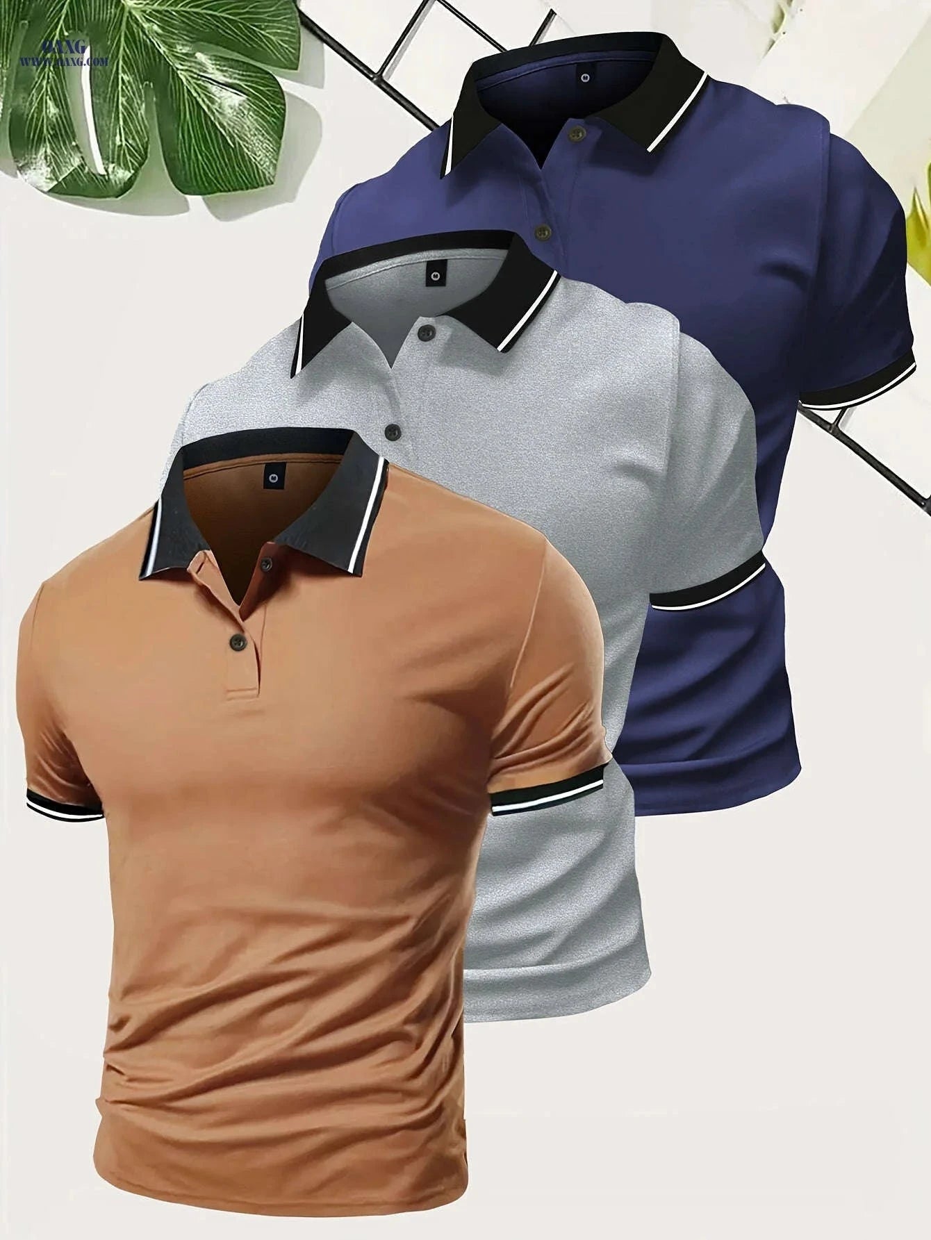 Men’s Short Sleeve Polo Shirts - Casual Solid Button-Up Tees   OAXG 