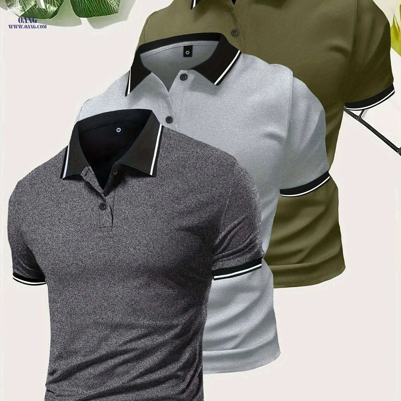 Men’s Short Sleeve Polo Shirts - Casual Solid Button-Up Tees   OAXG Mixed Color 1 / FR S