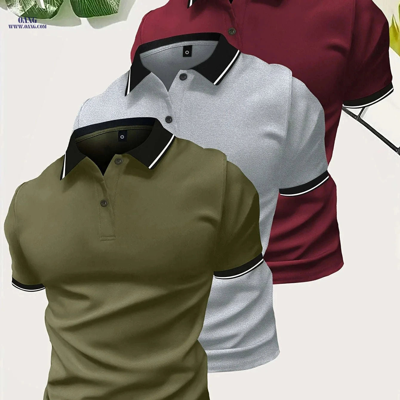 Men’s Short Sleeve Polo Shirts - Casual Solid Button-Up Tees   OAXG 